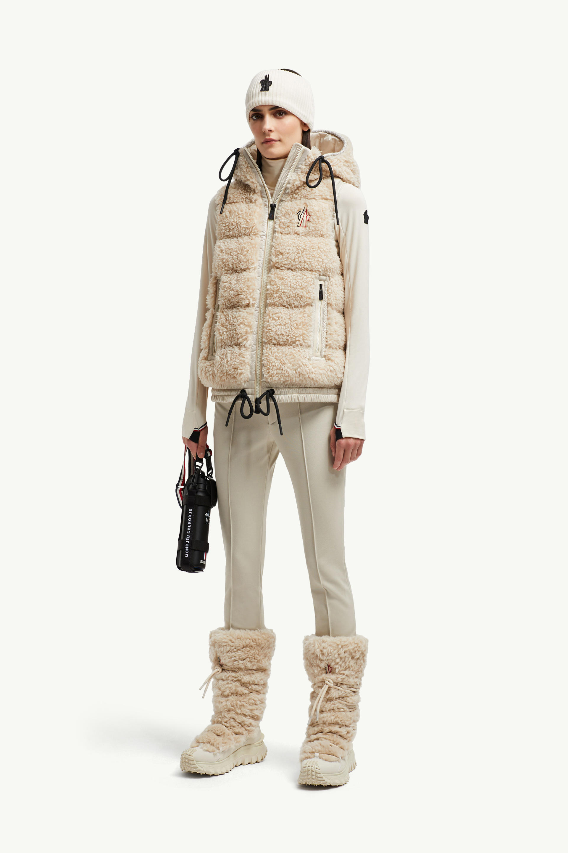 Padded Teddy Zip-Up Gilet Women Light Beige Moncler 0