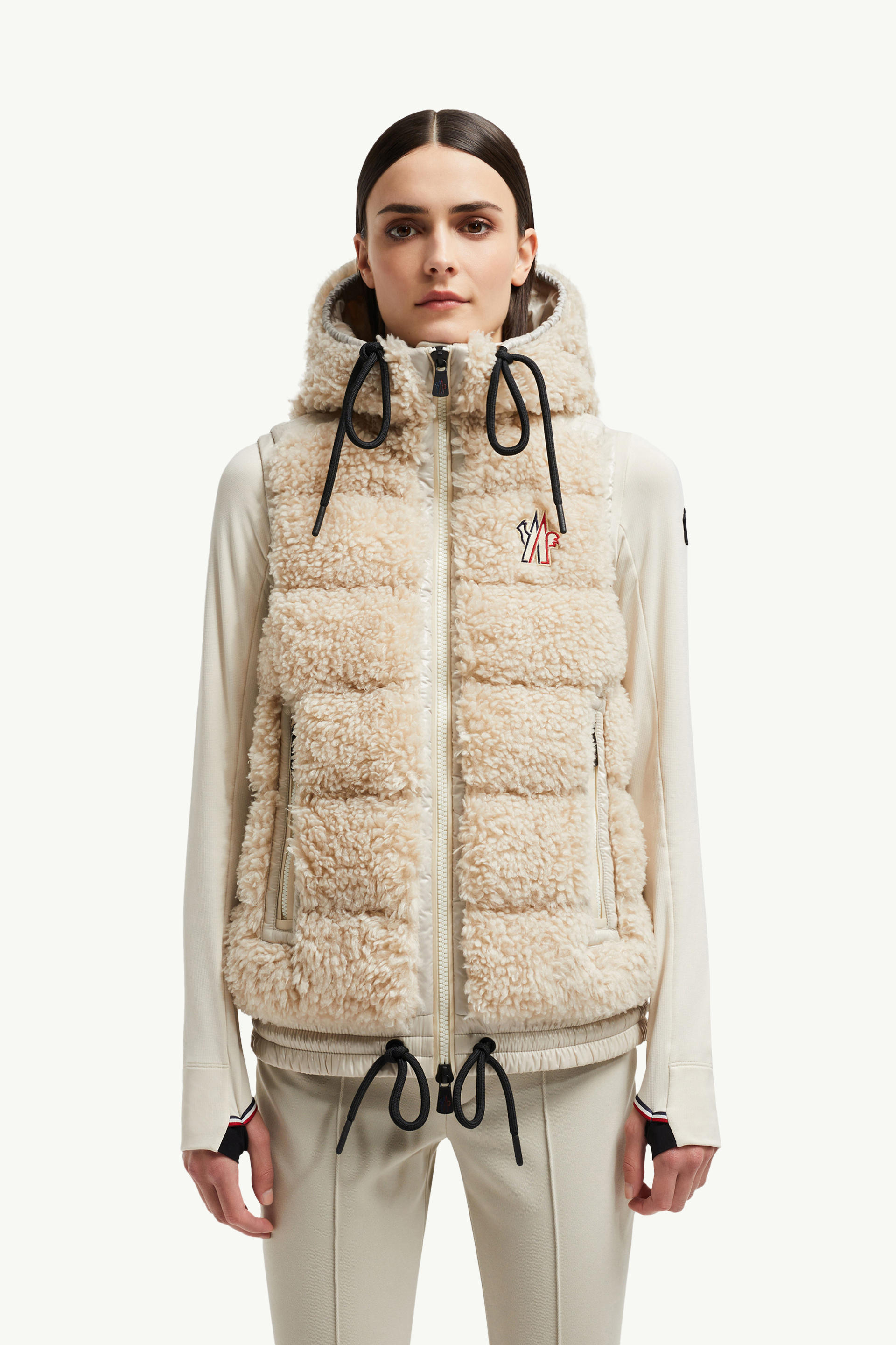 Padded Teddy Zip-Up Gilet Women Light Beige Moncler 3