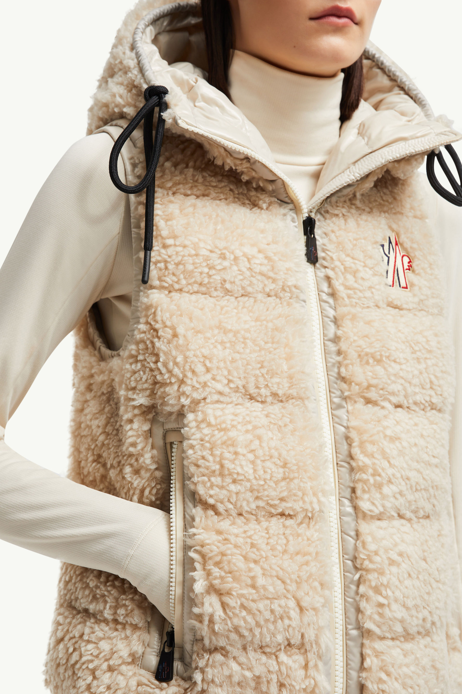 Padded Teddy Zip-Up Gilet Women Light Beige Moncler 5