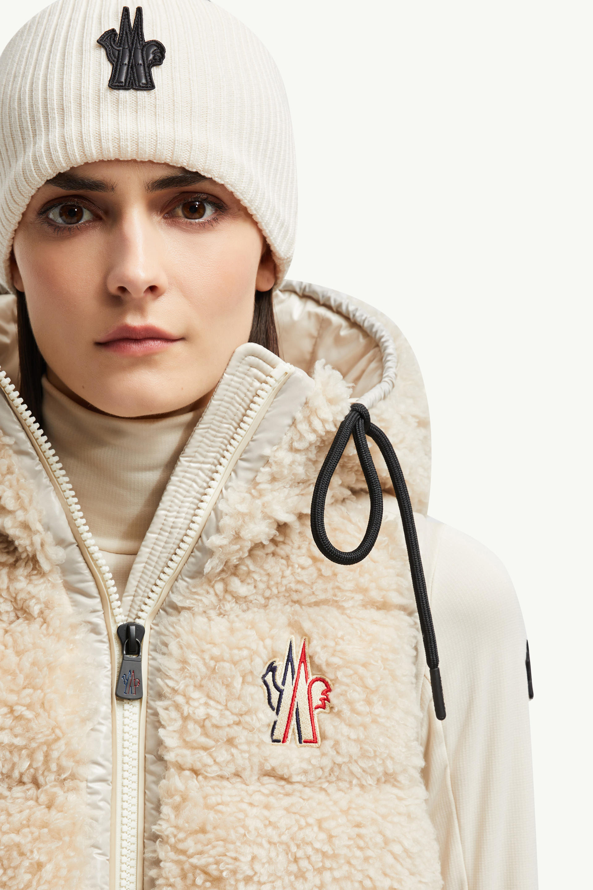Padded Teddy Zip-Up Gilet Women Light Beige Moncler 6