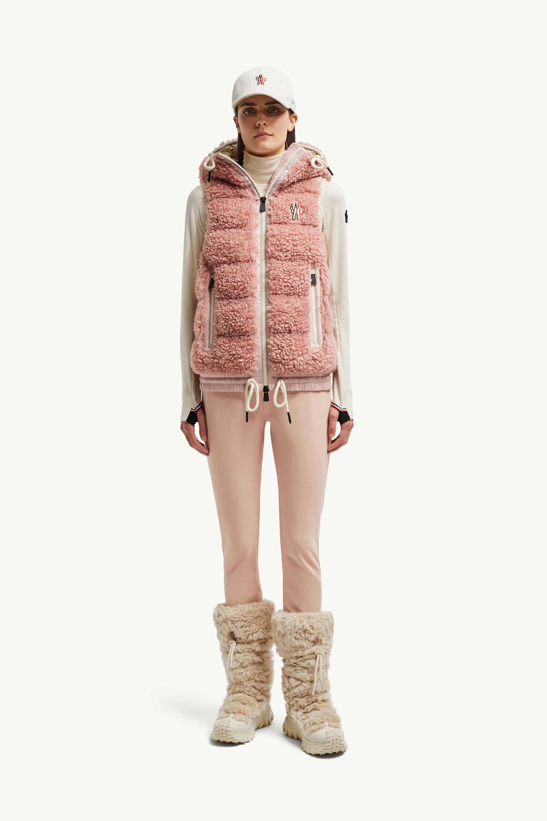 Padded Teddy Zip-Up Gilet Women Pink Moncler 0