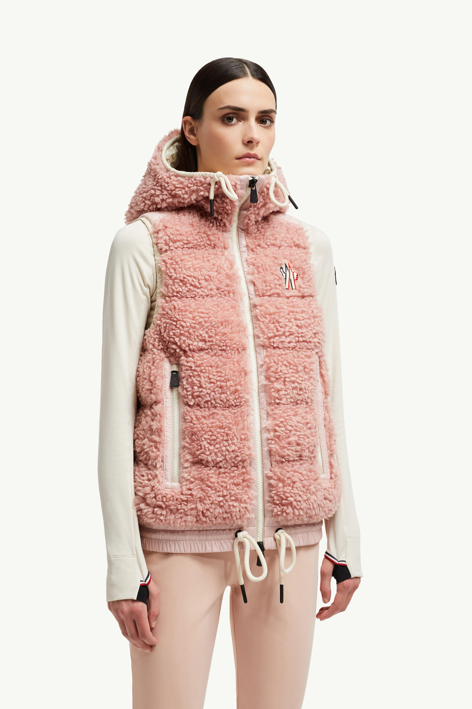 Padded Teddy Zip-Up Gilet Women Pink Moncler 3