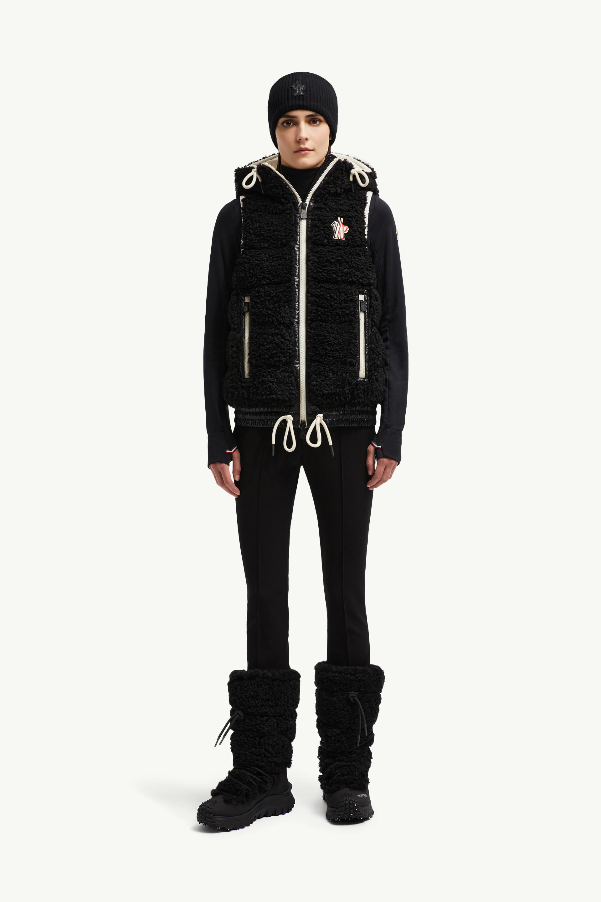 Padded Teddy Zip-Up Gilet Women Black Moncler 0