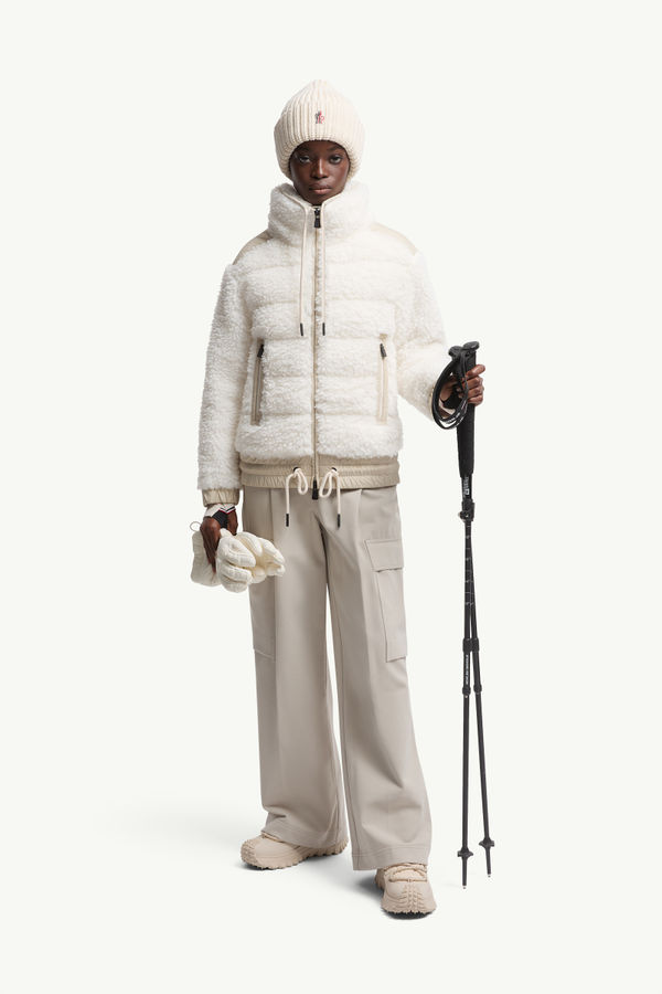 Wattierte Teddy-Strickjacke mit Reißverschluss Damen Weiß Moncler 0