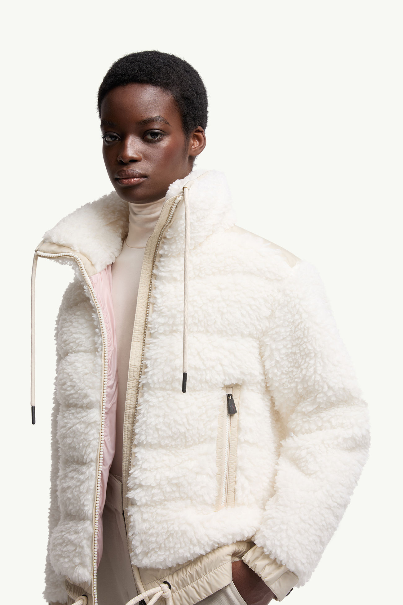 夾層泰迪布拉鏈開襟毛衣 女士 白色 Moncler 5