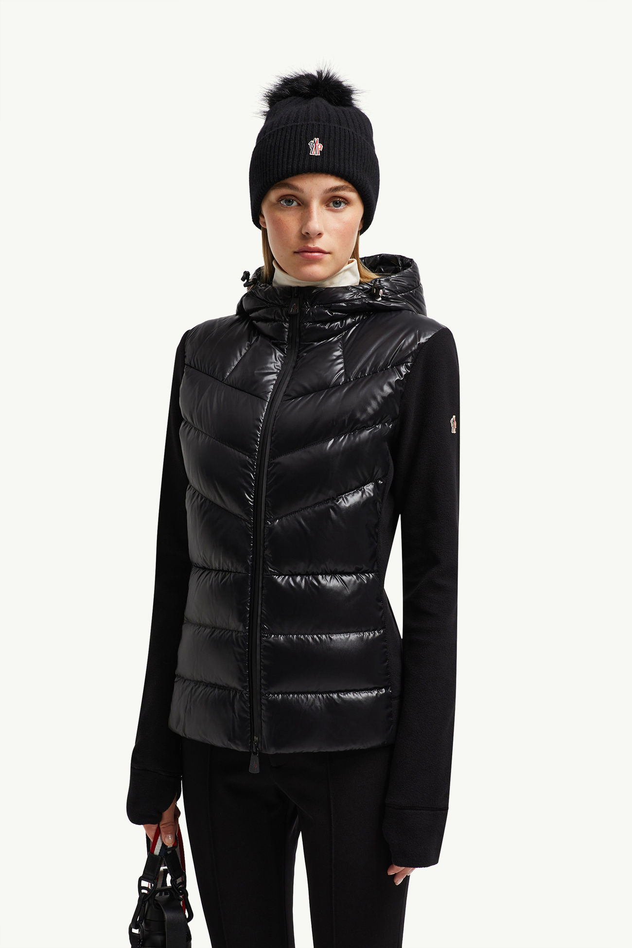 Cardigan zippé en molleton matelassé Femmes Noir Moncler 0