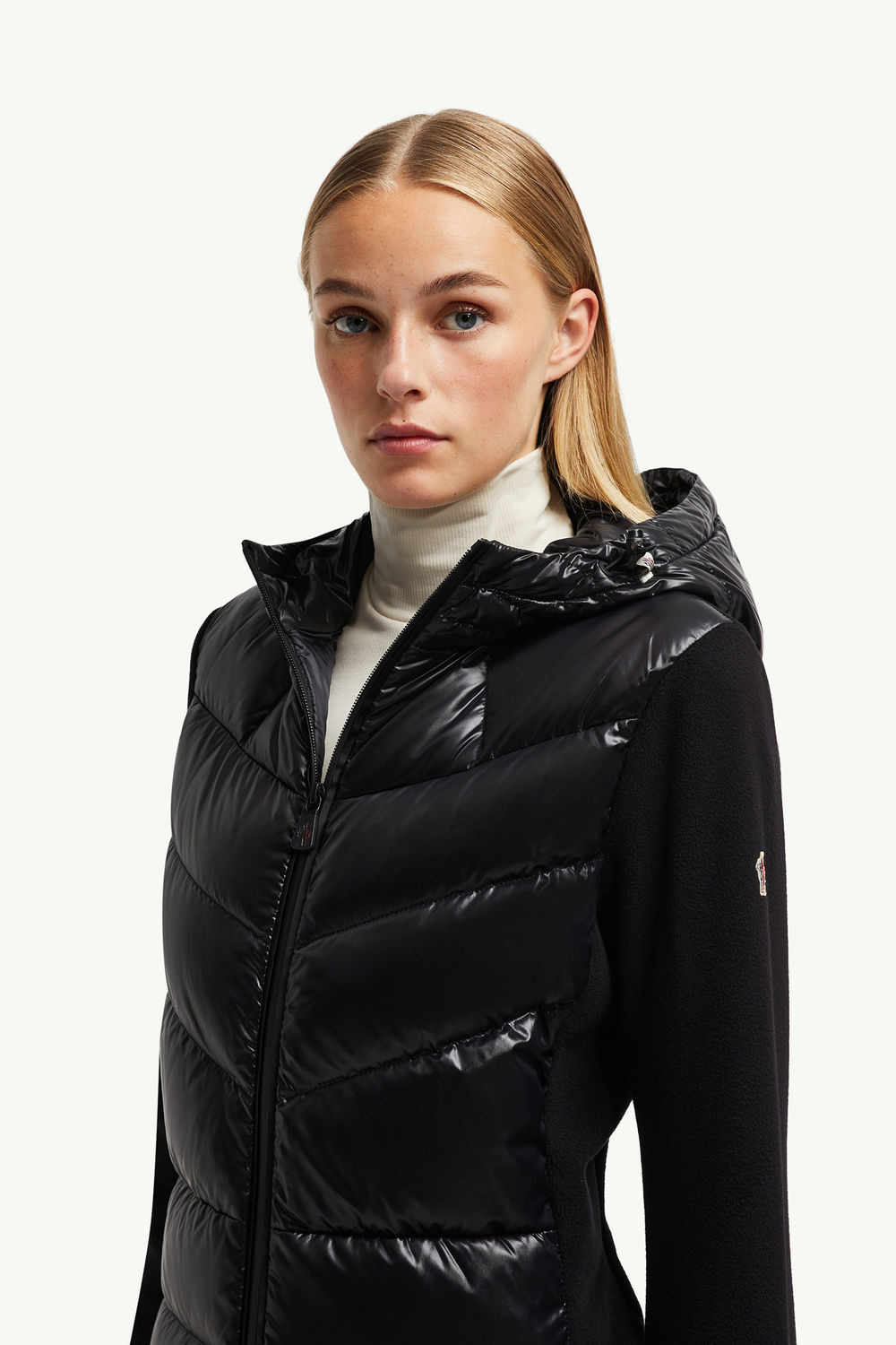 Padded Fleece Zip-Up Hoodie Women Black Moncler 1
