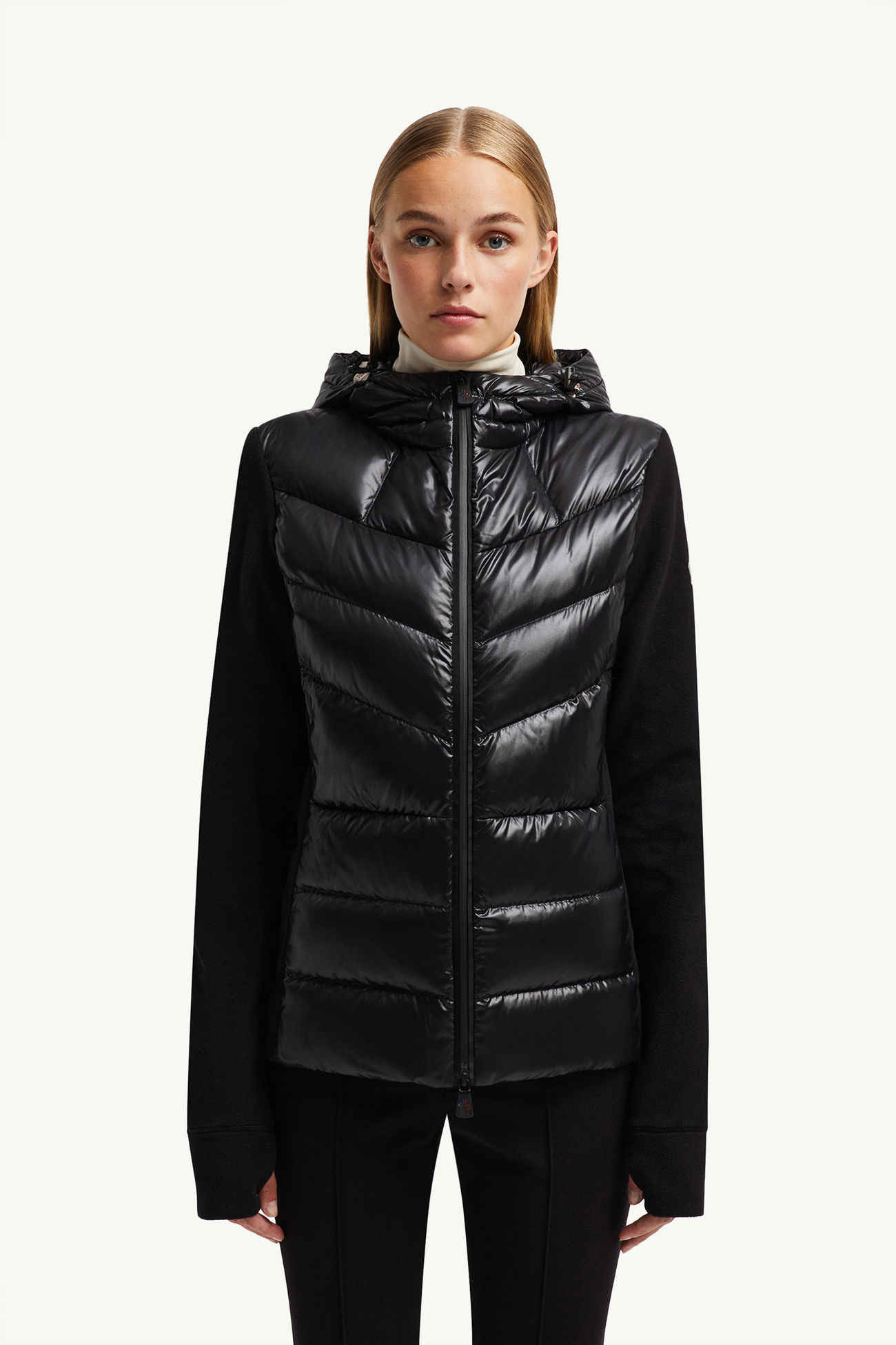 Kapuzenpullover aus wattiertem Fleece mit Reißverschluss Damen Schwarz Moncler 3