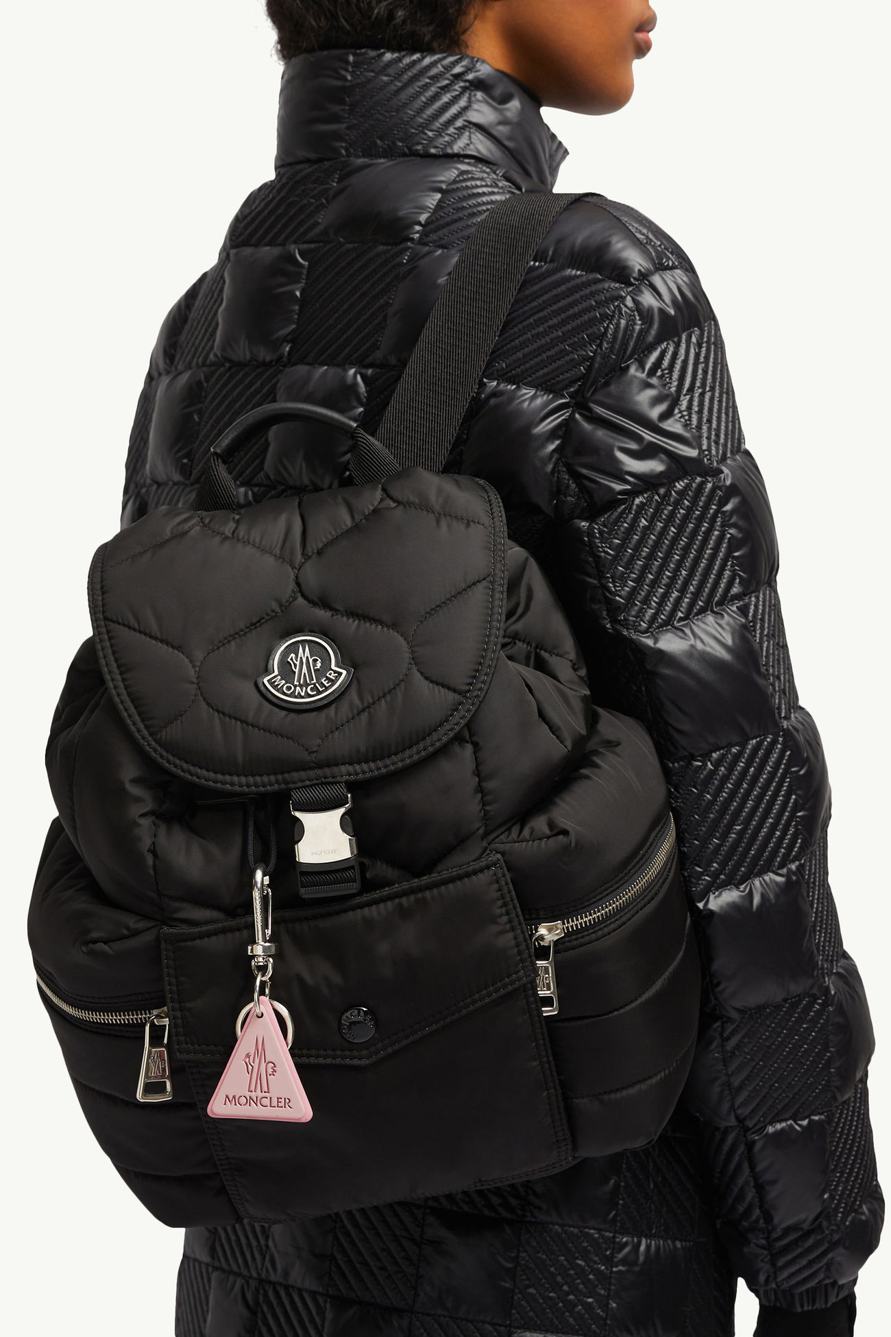 Leather Logo Key Ring Women Pink Moncler 1