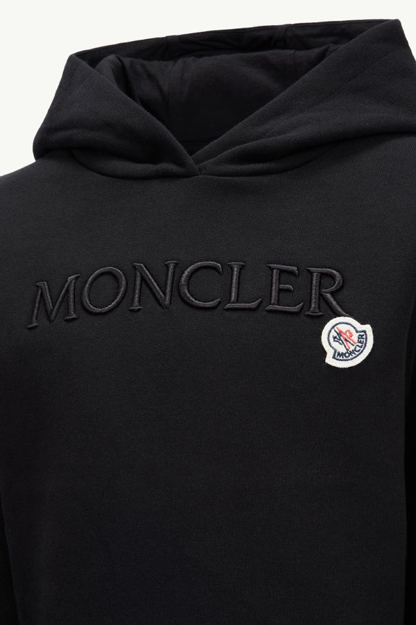 Embroidered Logo Cotton Hoodie Girl Black Moncler 2
