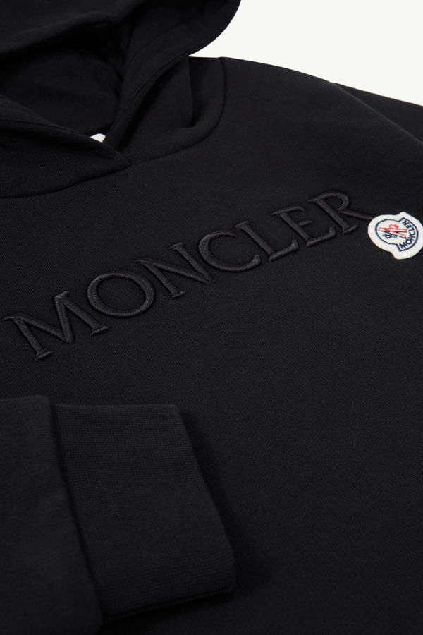Embroidered Logo Cotton Hoodie Girl Black Moncler 4