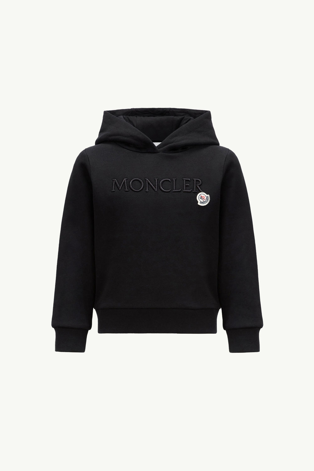 Embroidered Logo Cotton Hoodie Girl Black Moncler 0