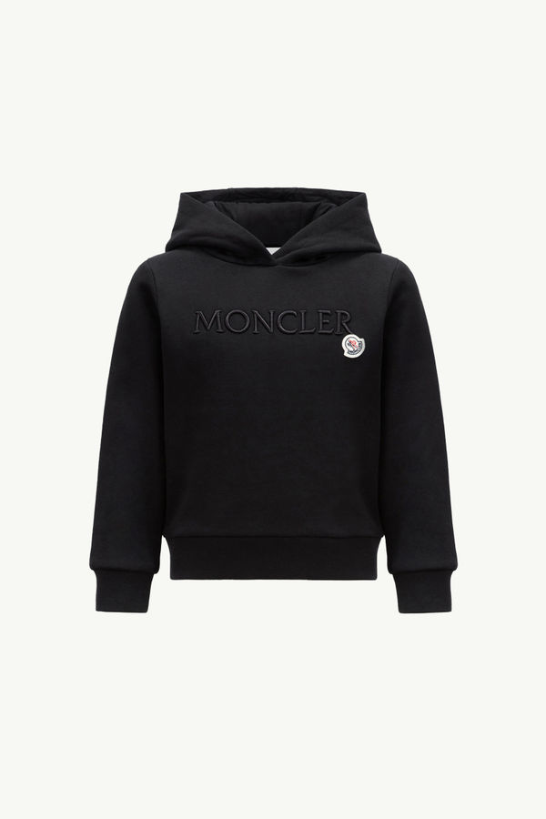 Embroidered Logo Cotton Hoodie Girl Black Moncler 0