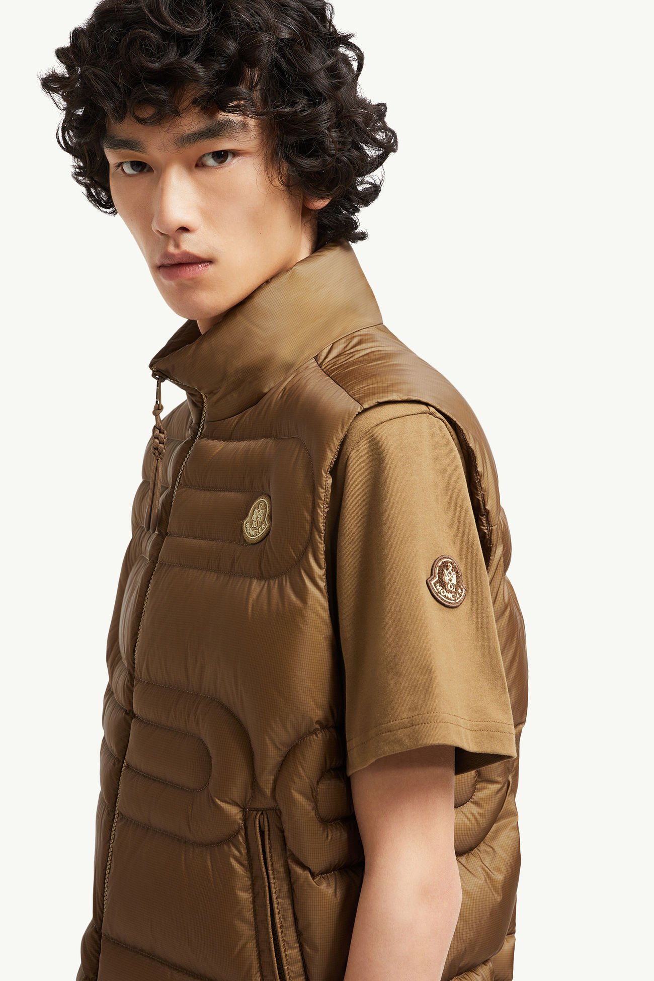 Emeishan蛇紋絎縫羽絨背心 男士 淺啡色 Moncler 1