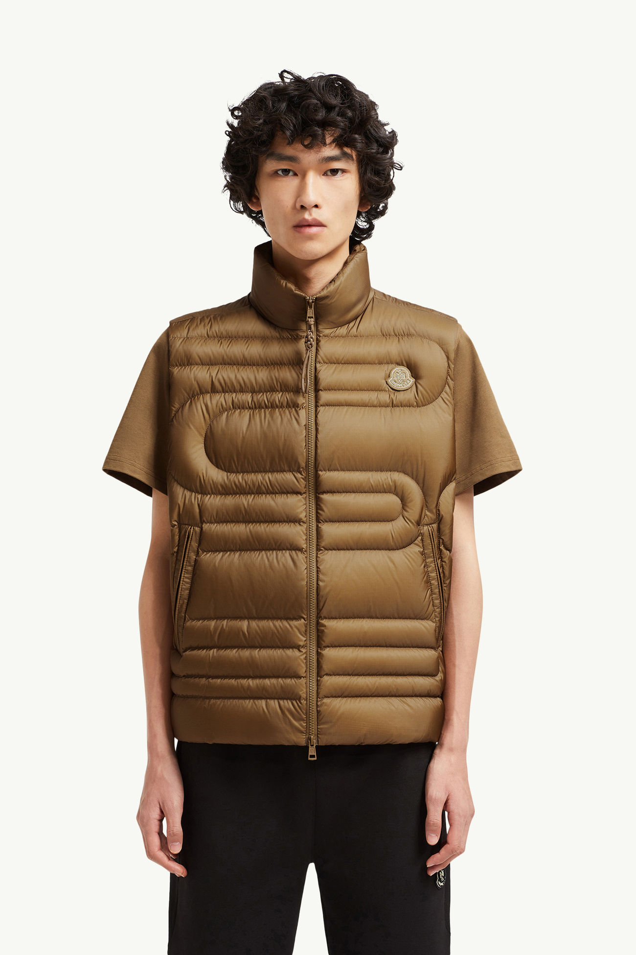 Emeishan蛇紋絎縫羽絨背心 男士 淺啡色 Moncler 3