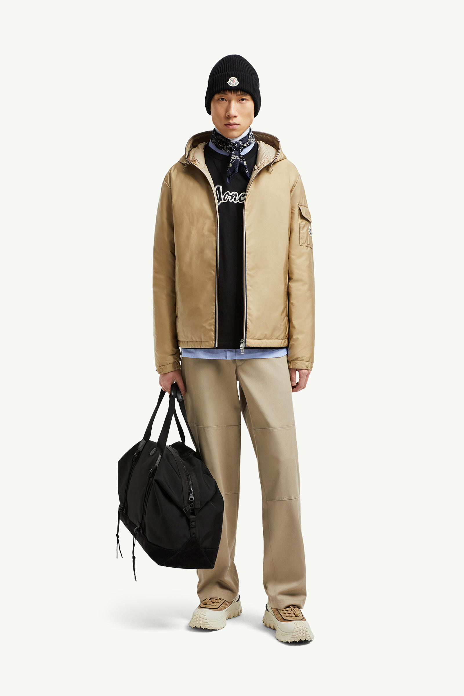 Plumífero corto con capucha Evettes Hombre Beige Arena Moncler 0