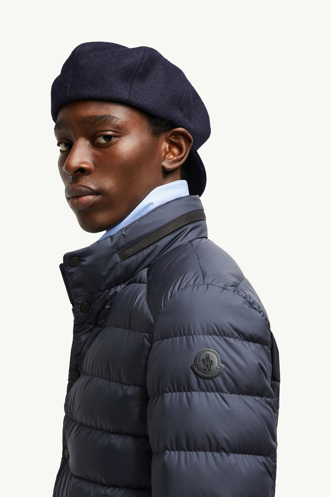 Blazer en duvet Carrelet à bordure en cuir Hommes Bleu marine Moncler 1