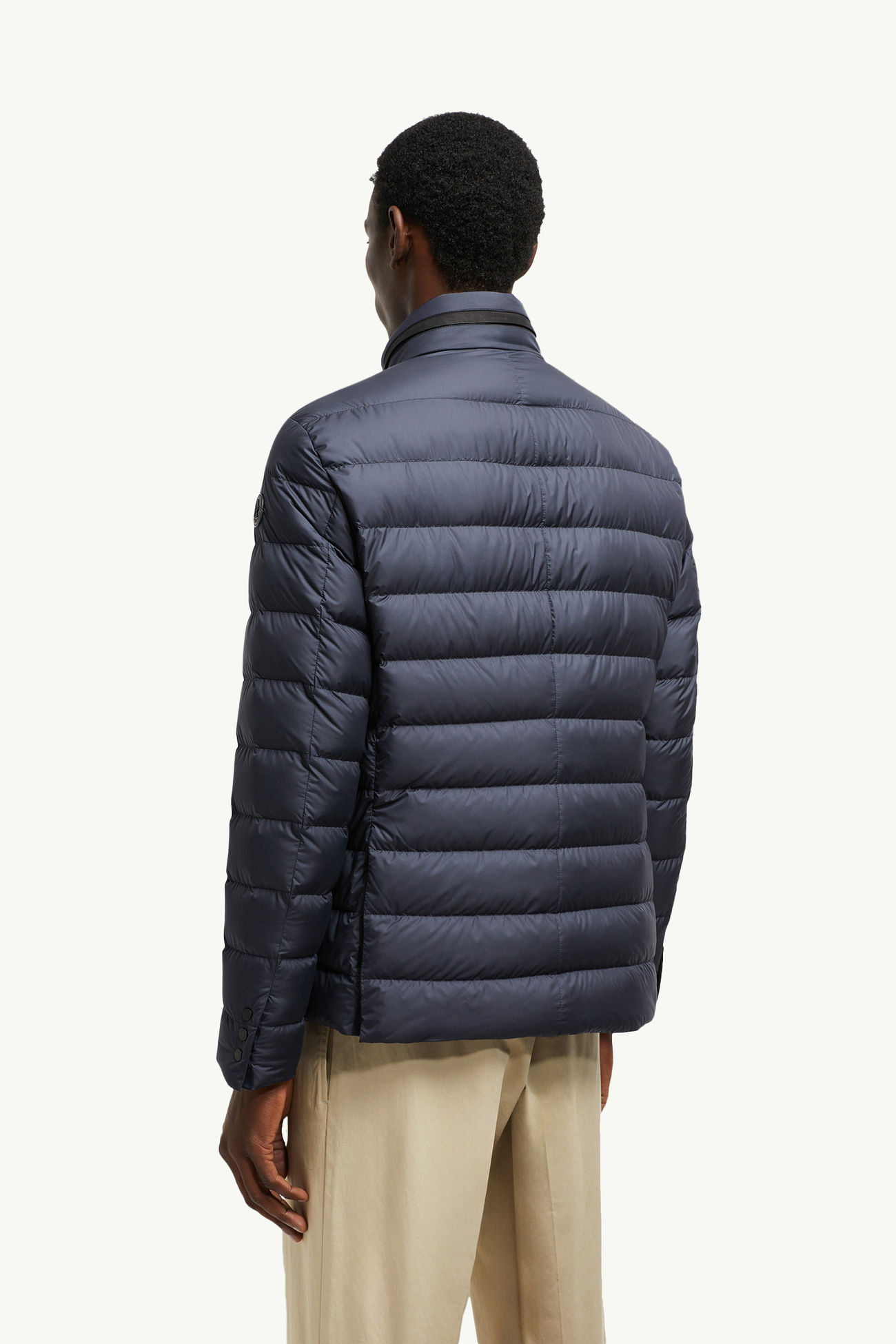 Blazer en duvet Carrelet à bordure en cuir Hommes Bleu marine Moncler 4