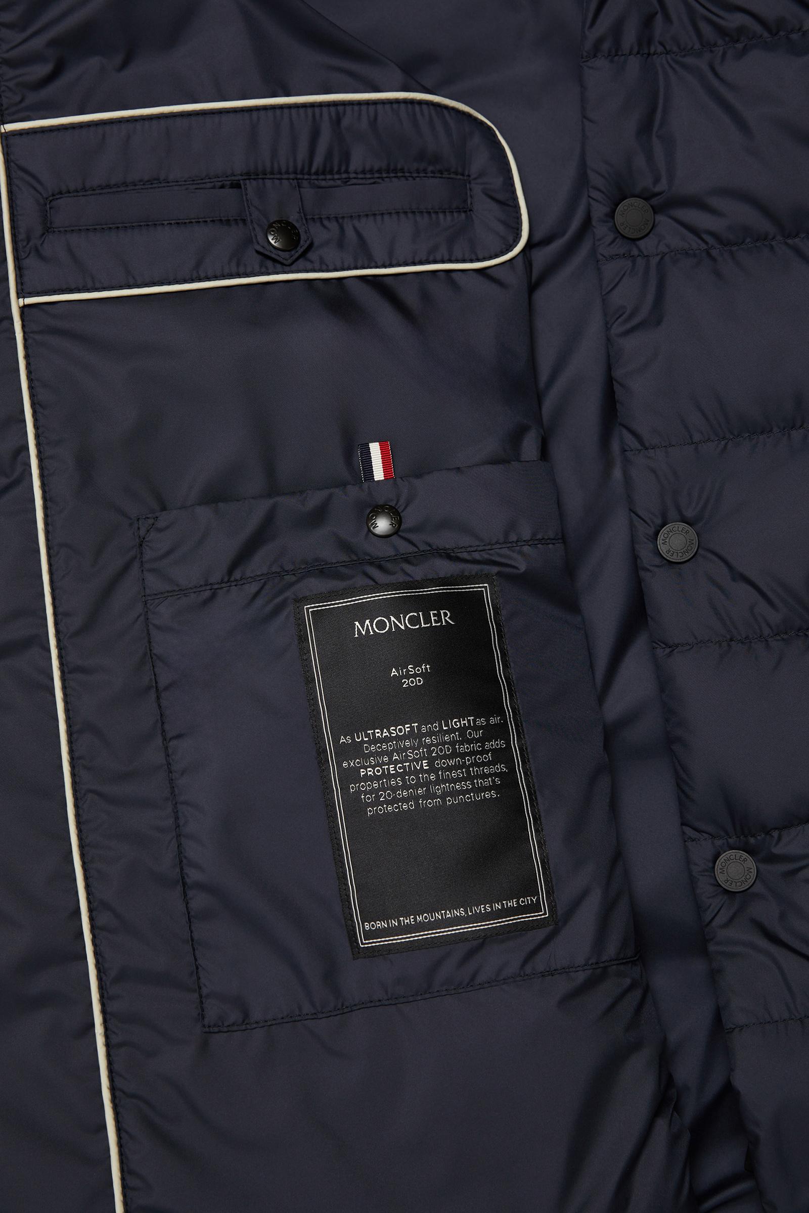 Navy Blue Carrelet Leather-Trimmed Down Blazer - Short Down