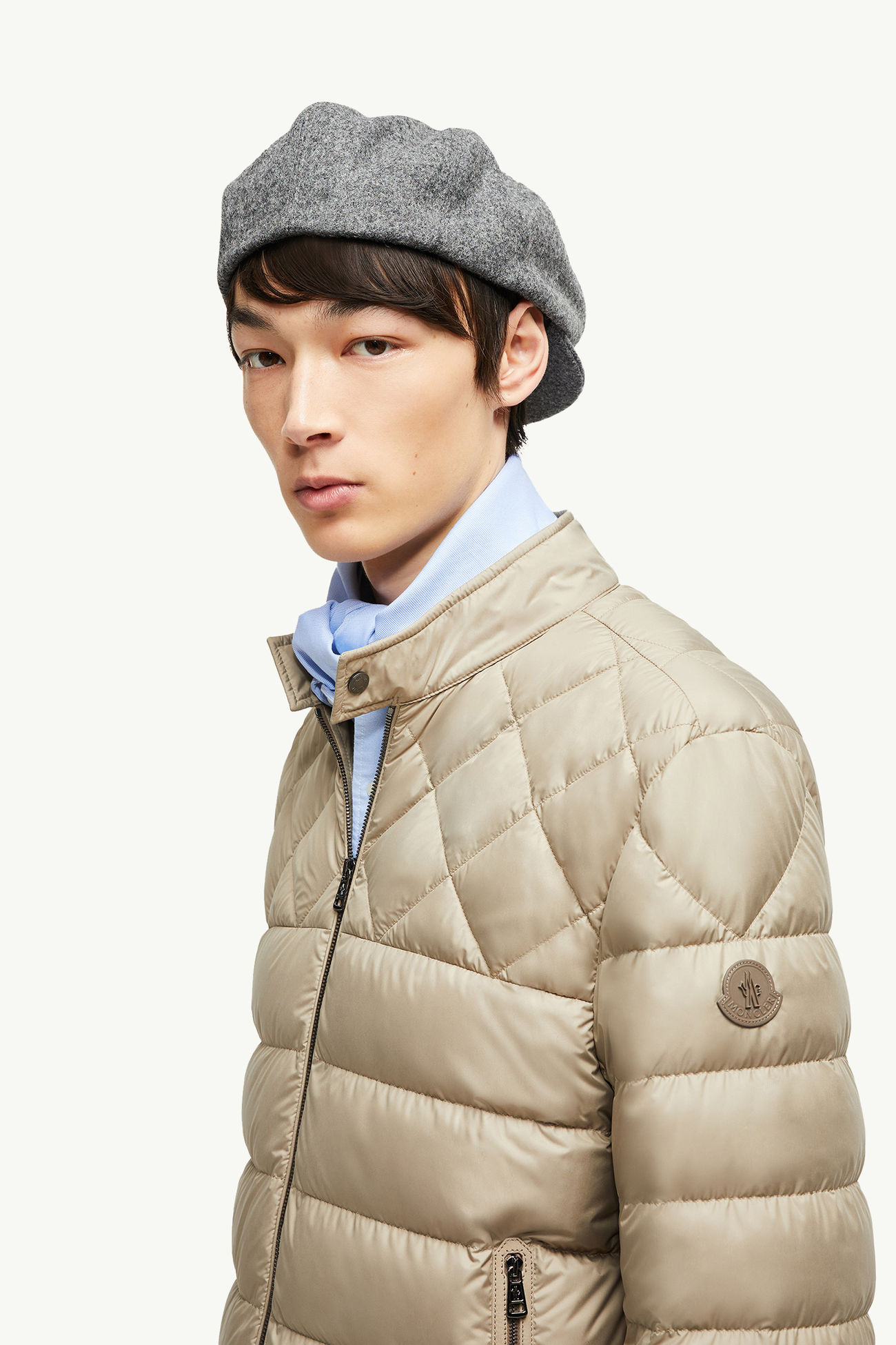 Tuile男士皮革饰边羽绒机车夹克外套 男士 米色 Moncler 1