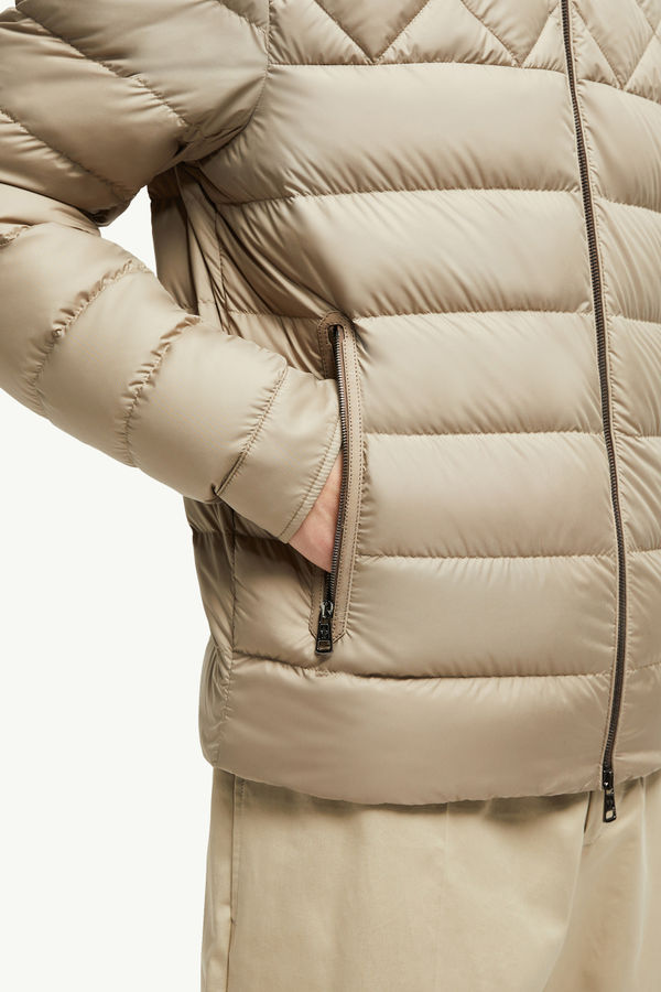 Tuile Leather-Trimmed Down Biker Jacket Men Beige Moncler 5