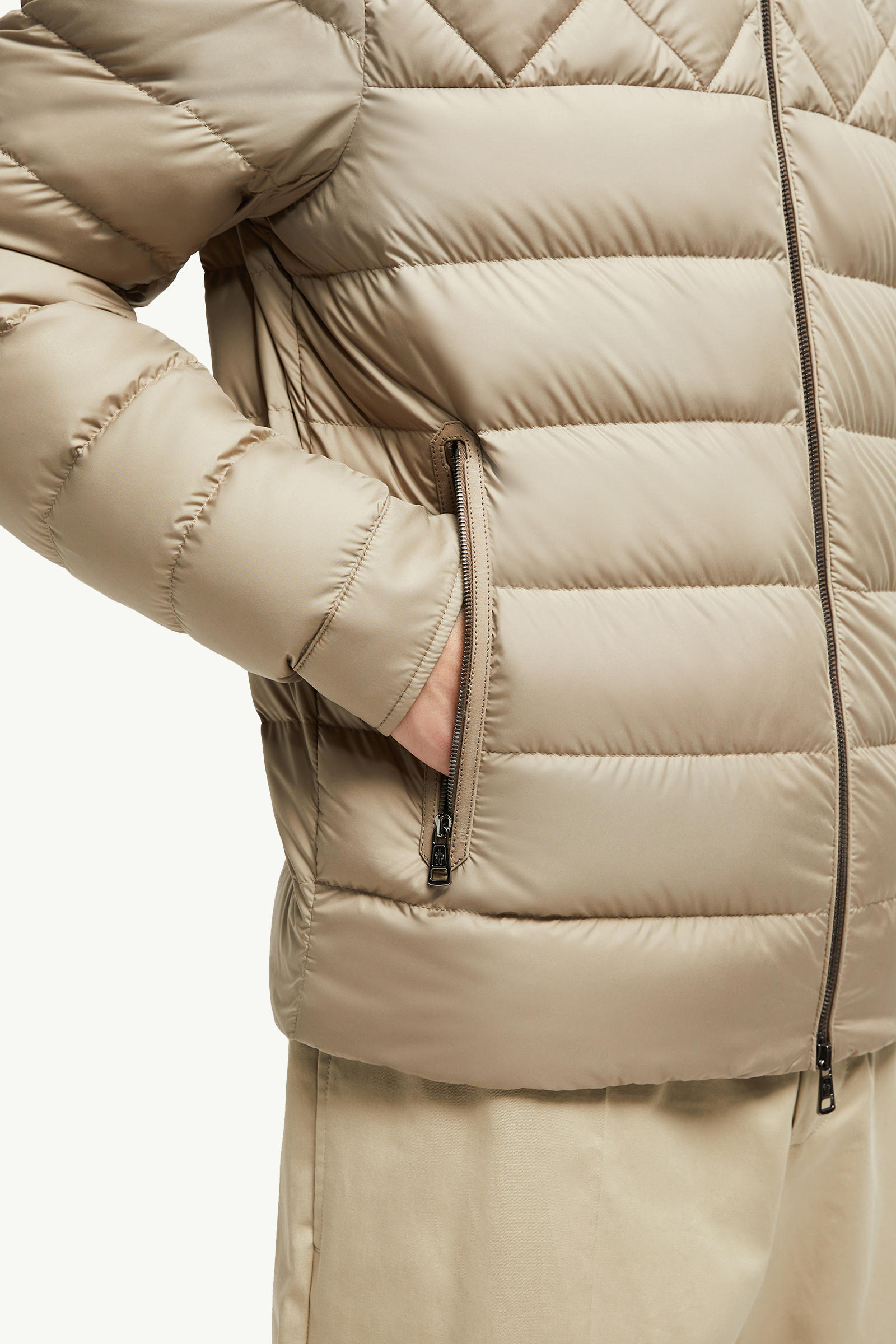 Tuile Leather-Trimmed Down Biker Jacket Men Beige Moncler 5