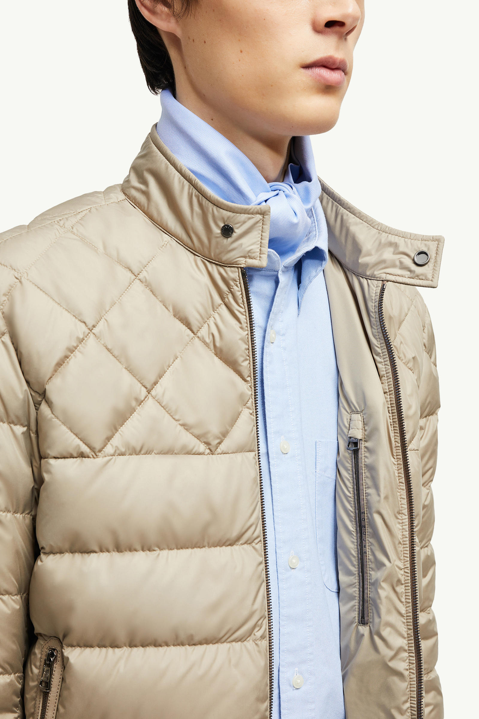 Tuile Leather-Trimmed Down Biker Jacket Men Beige Moncler 6