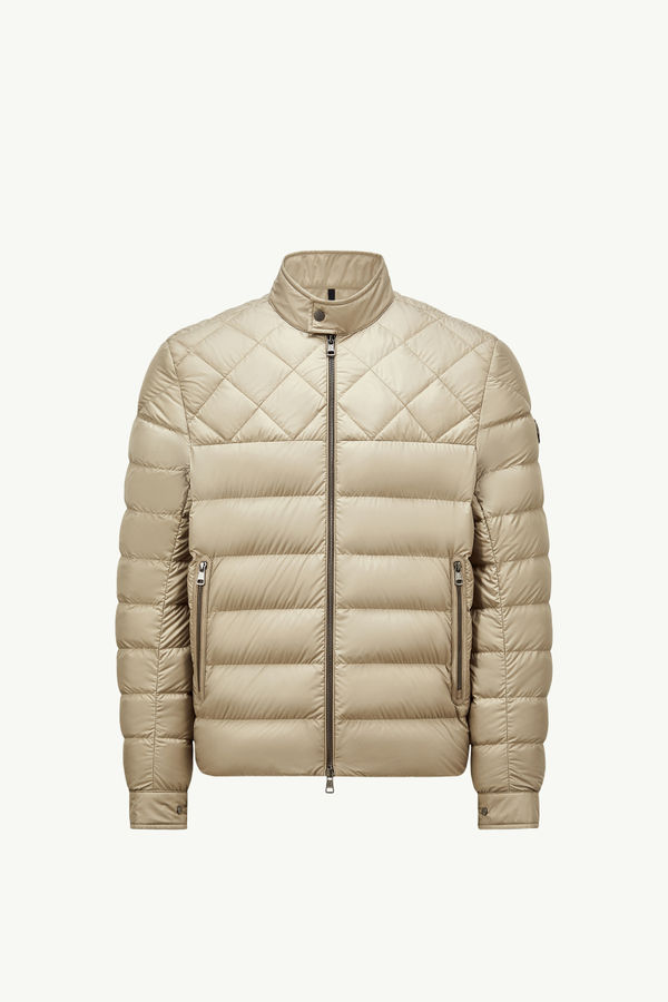 Tuile Leather-Trimmed Down Biker Jacket Men Beige Moncler 2