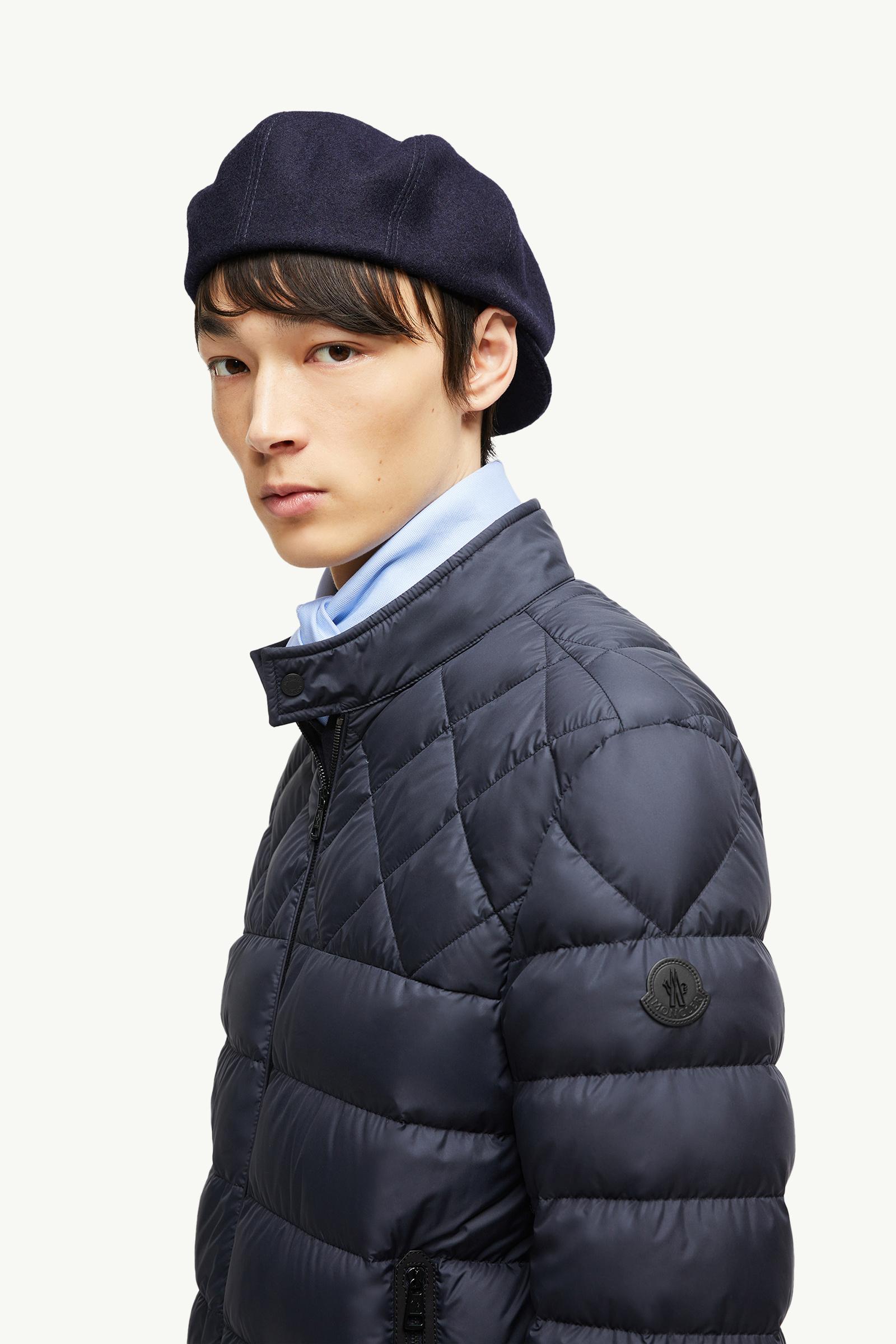 Tuile Leather-Trimmed Down Biker Jacket Men Dark Blue Moncler 1