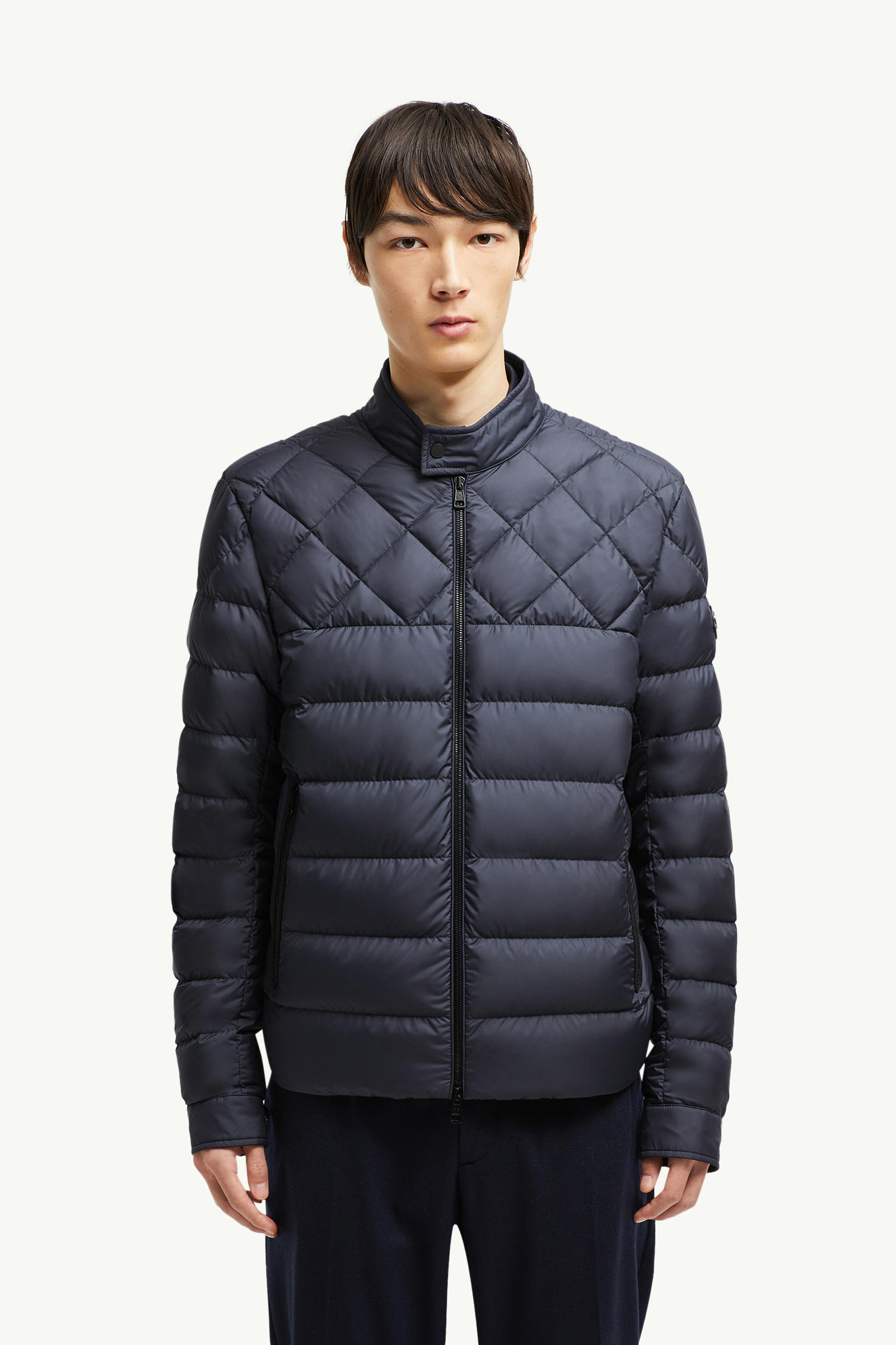 Tuile男士皮革饰边羽绒机车夹克外套 男士 深蓝色 Moncler 3