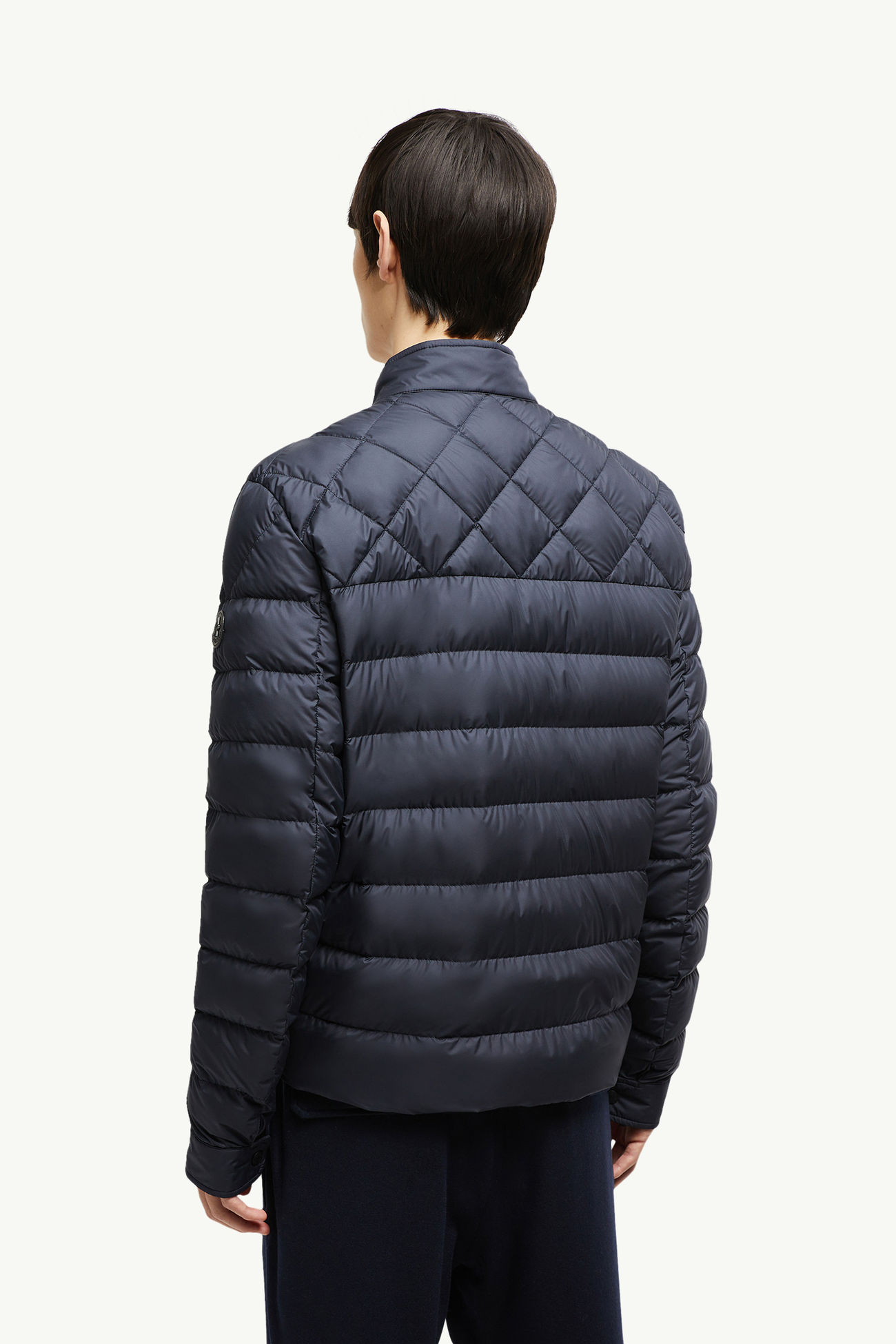 Tuile 가죽 트리밍 다운 바이커 재킷 남성 다크 블루 Moncler 4