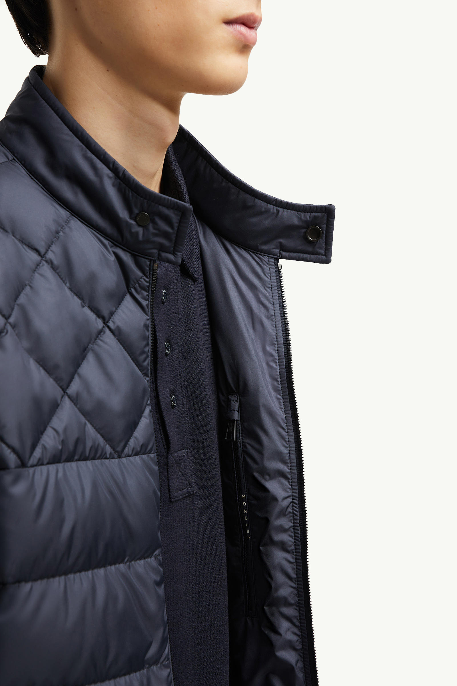 Tuile Leather-Trimmed Down Biker Jacket Men Dark Blue Moncler 6