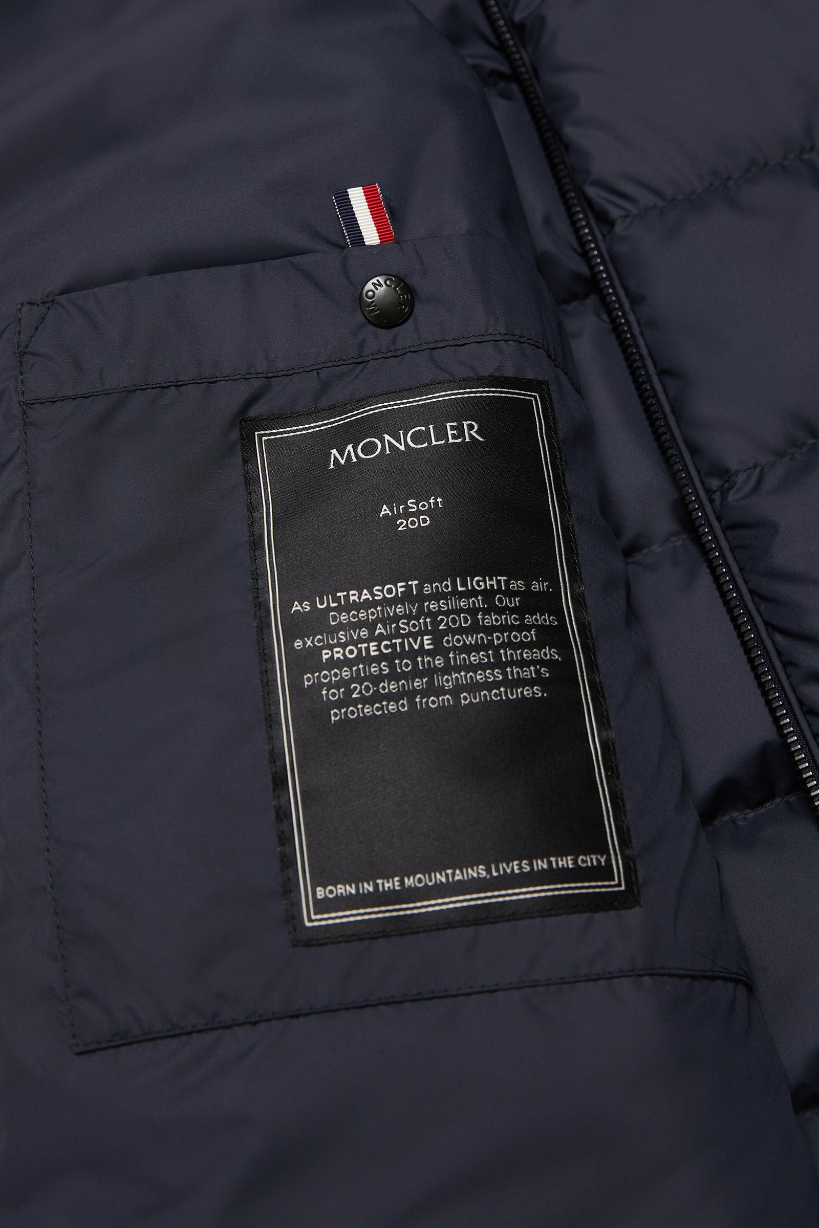 Dark Blue Tuile Leather-Trimmed Down Biker Jacket - Short