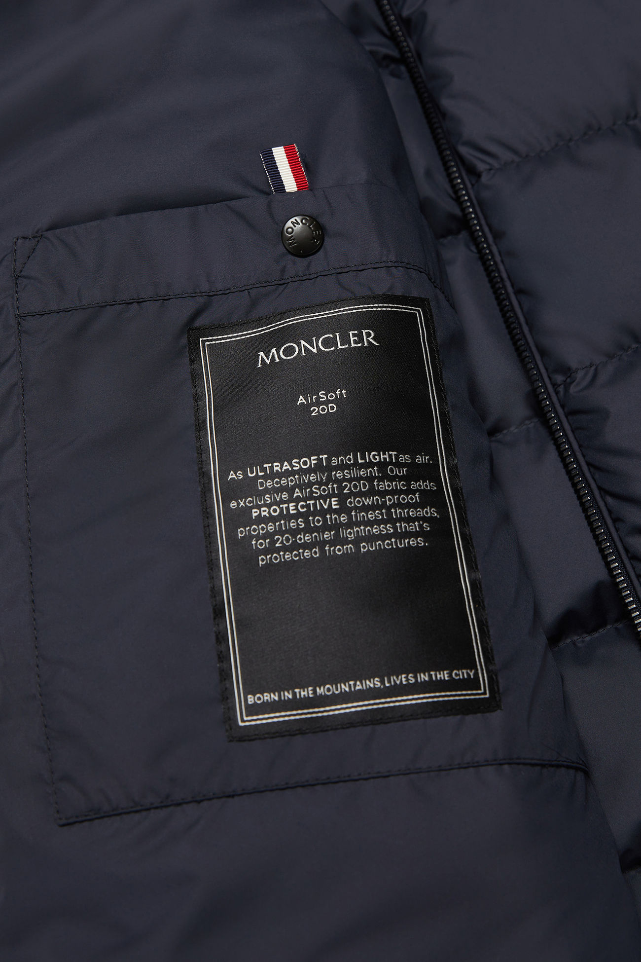 Tuile 가죽 트리밍 다운 바이커 재킷 남성 다크 블루 Moncler 7