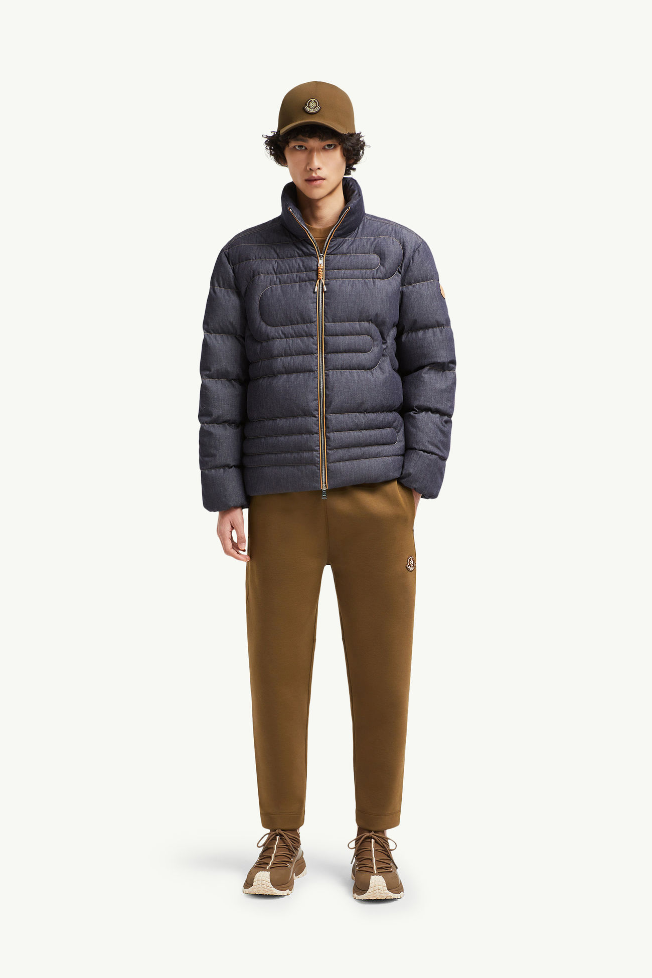 Xiaohai男士蛇形绗缝牛仔布短款羽绒夹克外套 男士 丹宁蓝 Moncler 0
