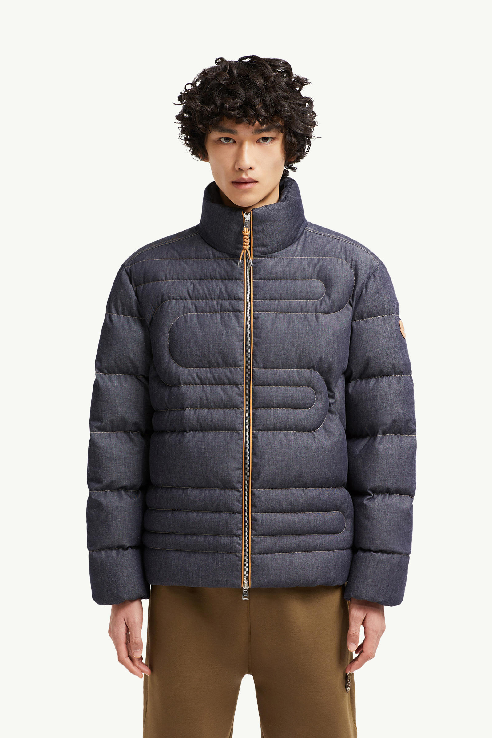 Xiaohai蛇紋絎縫牛仔布短身羽絨外套 男士 牛仔藍色 Moncler 3