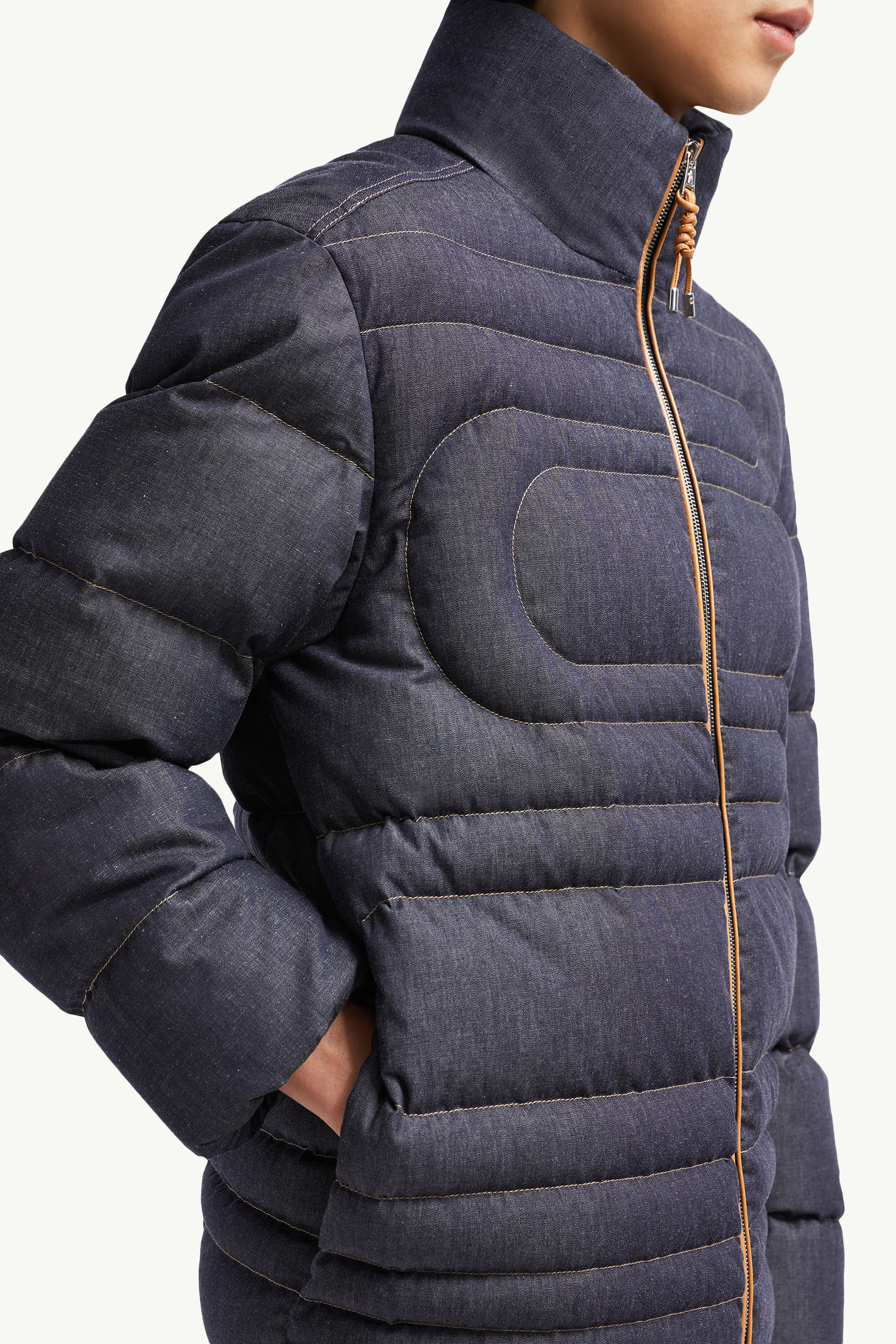 Xiaohai蛇紋絎縫牛仔布短身羽絨外套 男士 牛仔藍色 Moncler 5