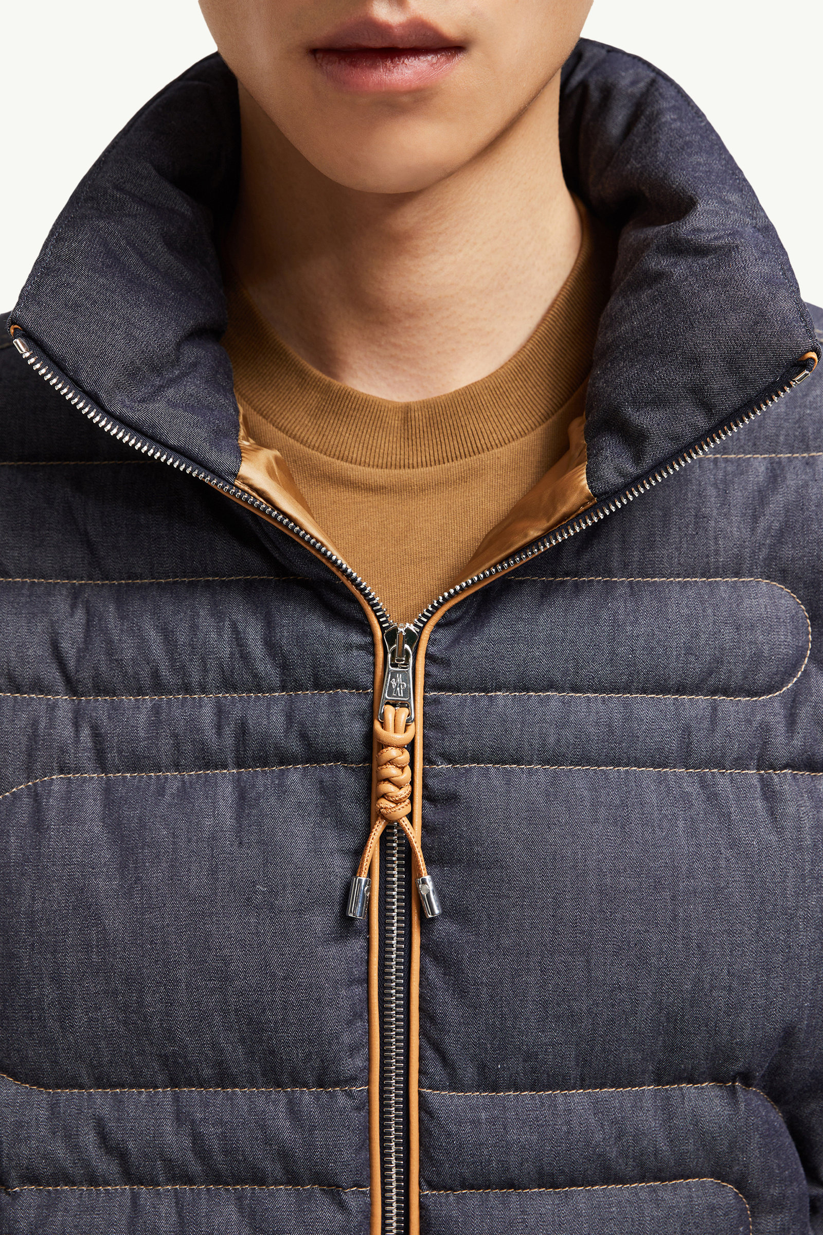 Xiaohai蛇紋絎縫牛仔布短身羽絨外套 男士 牛仔藍色 Moncler 6