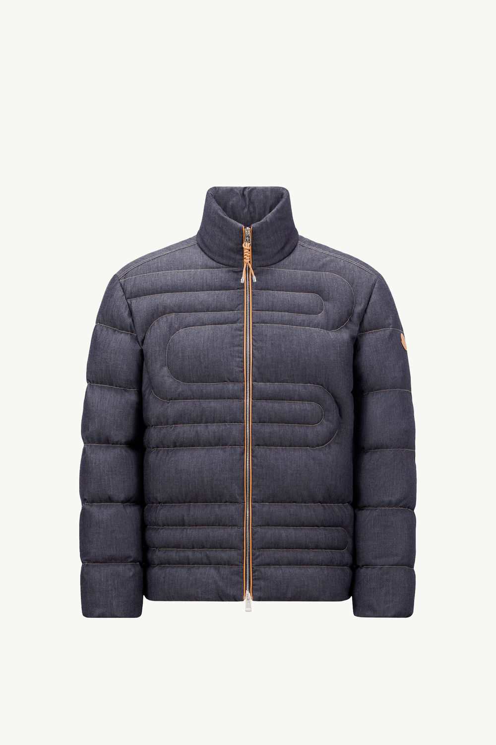Xiaohai Snake-Quilted Denim Short Down Jacket Men Denim Blue Moncler 2