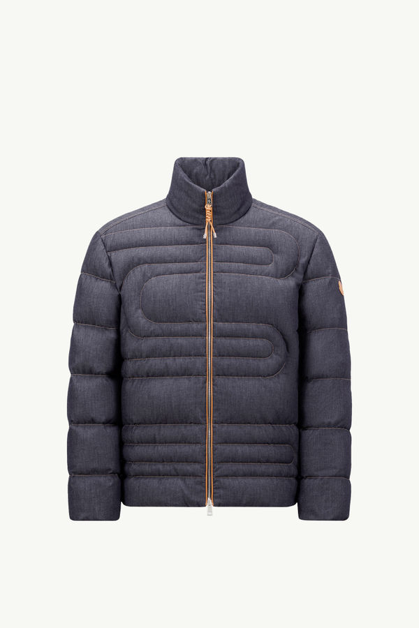 Xiaohai Snake-Quilted Denim Short Down Jacket Men Denim Blue Moncler 2