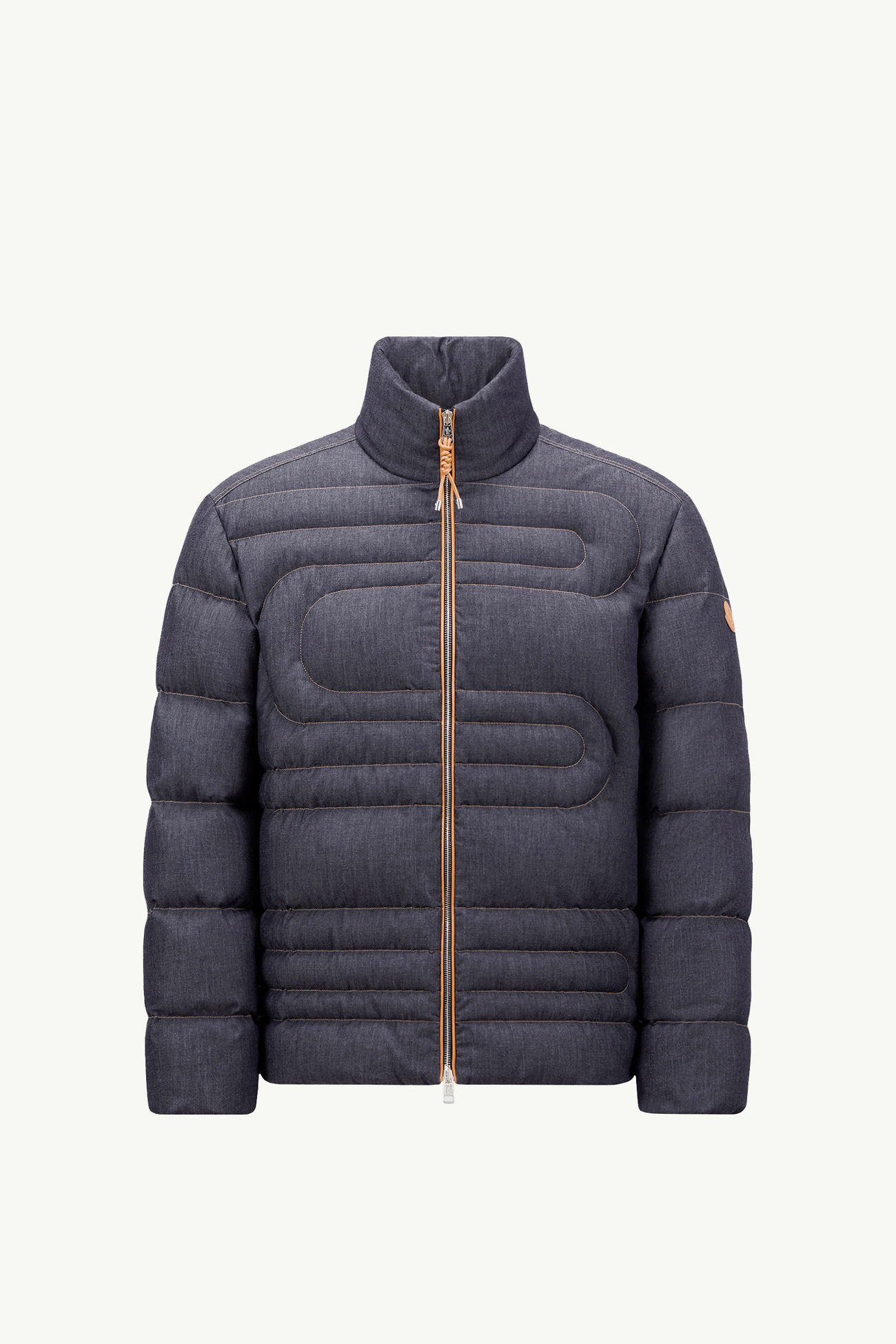 Xiaohai男士蛇形绗缝牛仔布短款羽绒夹克外套 男士 丹宁蓝 Moncler 2
