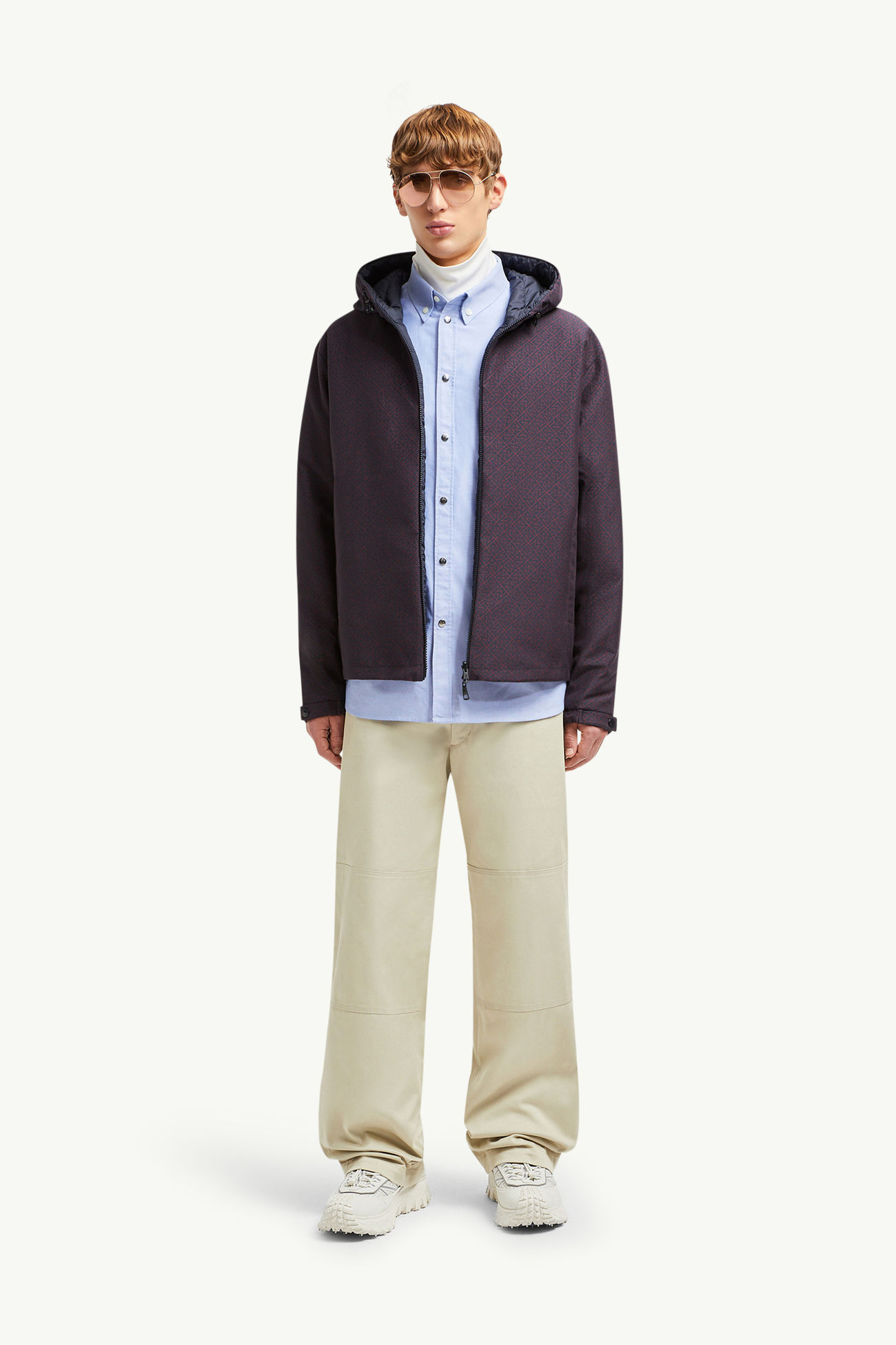 Monogram Guery Reversible Hooded Short Down Jacket Men Blue & Red Moncler 0