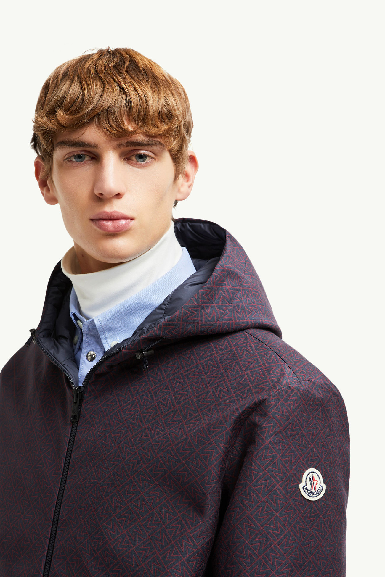 Monogram Guery Reversible Hooded Short Down Jacket Men Blue & Red Moncler 1