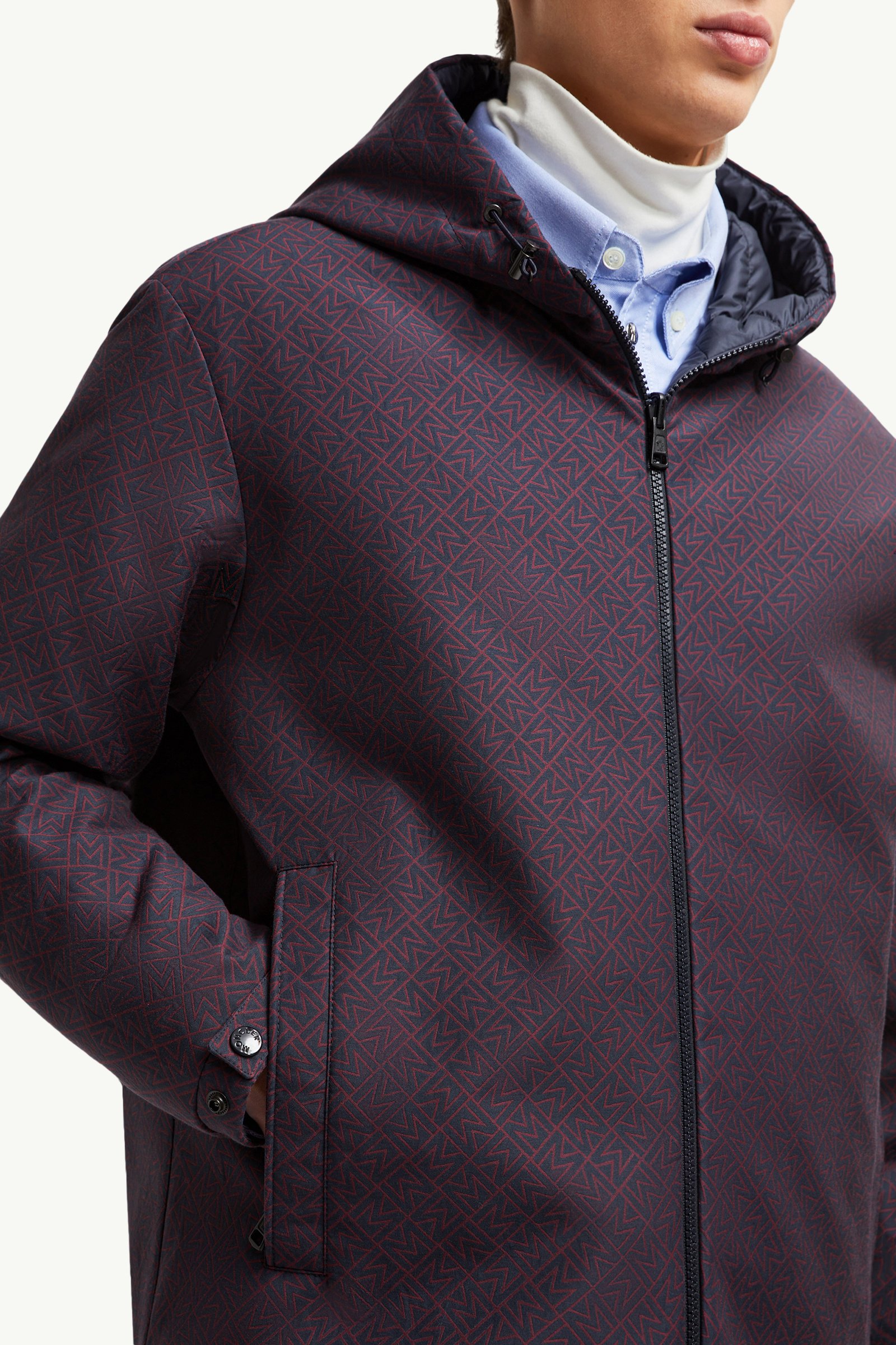 Blue & Red Monogram Guery Reversible Hooded Short Down