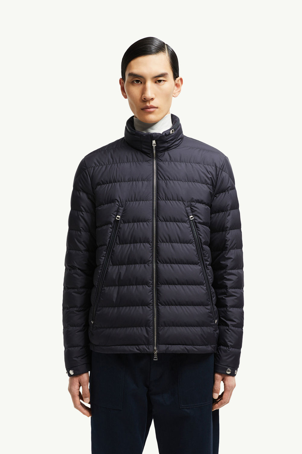 Alfit Hooded Short Down Jacket Men Navy Blue Moncler 3