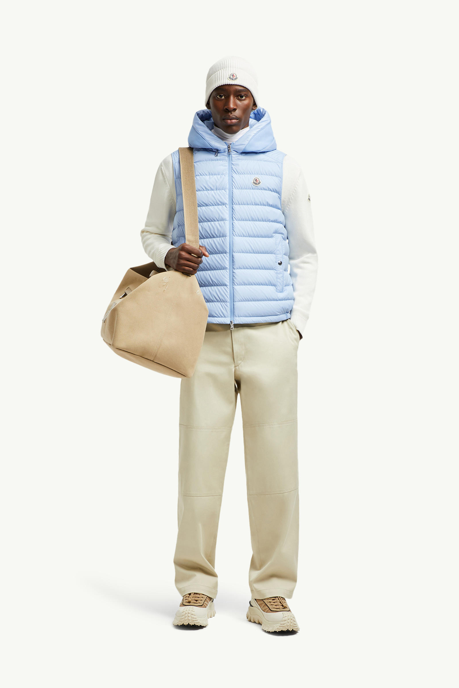 Doudoune sans manches Bourget à capuche Hommes Bleu clair Moncler 0