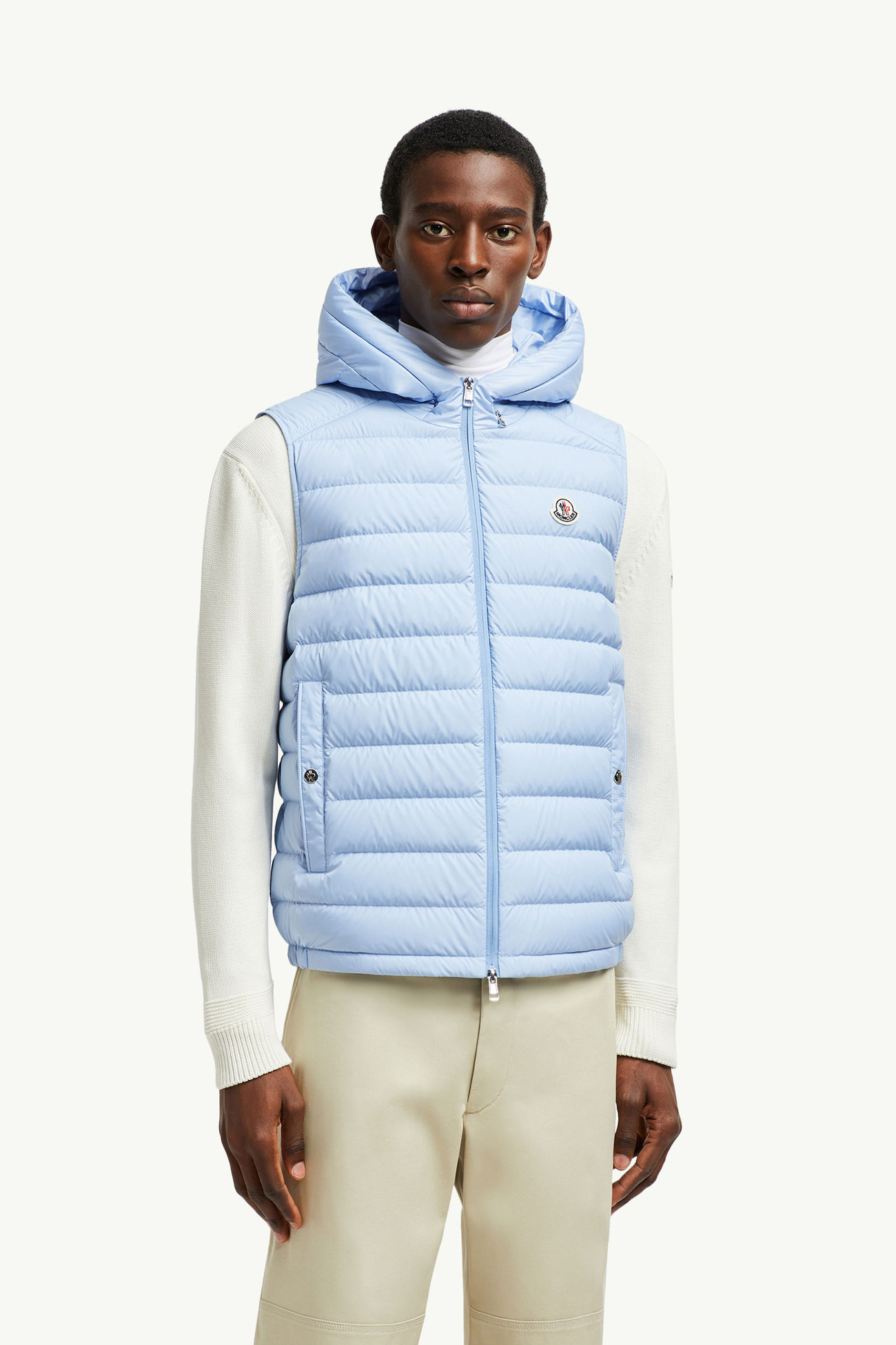 Chaleco plumífero con capucha Bourget Hombre Azul claro Moncler 3