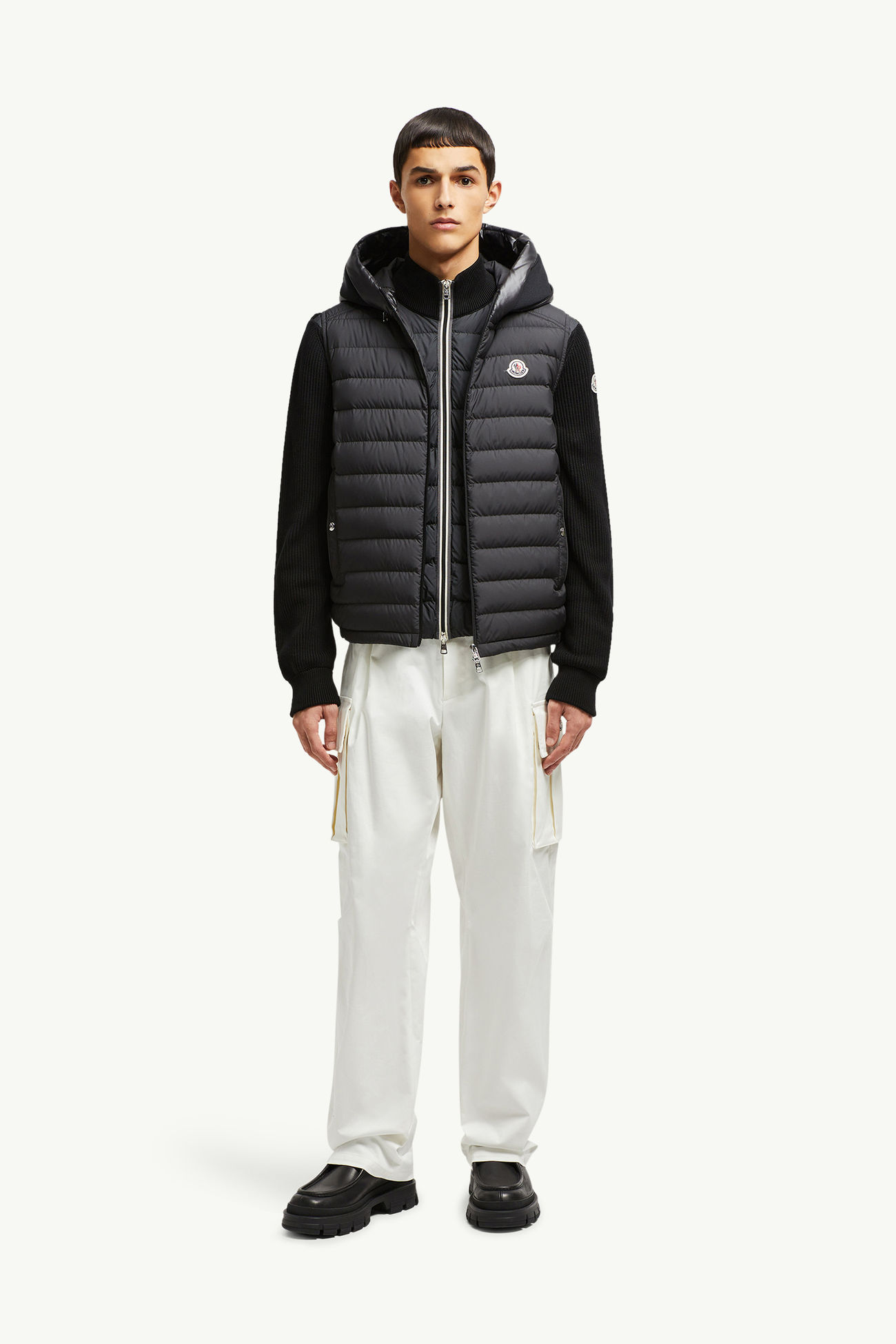 Gilet imbottito in piuma Bourget con cappuccio Uomo Nero Moncler 0