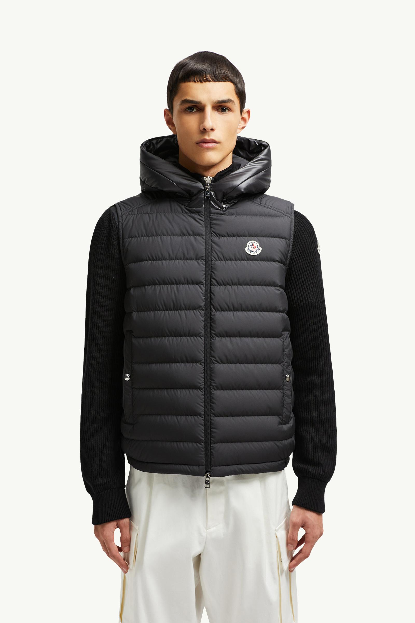 Black Bourget Hooded Down Vest - Vests for Men | Moncler US