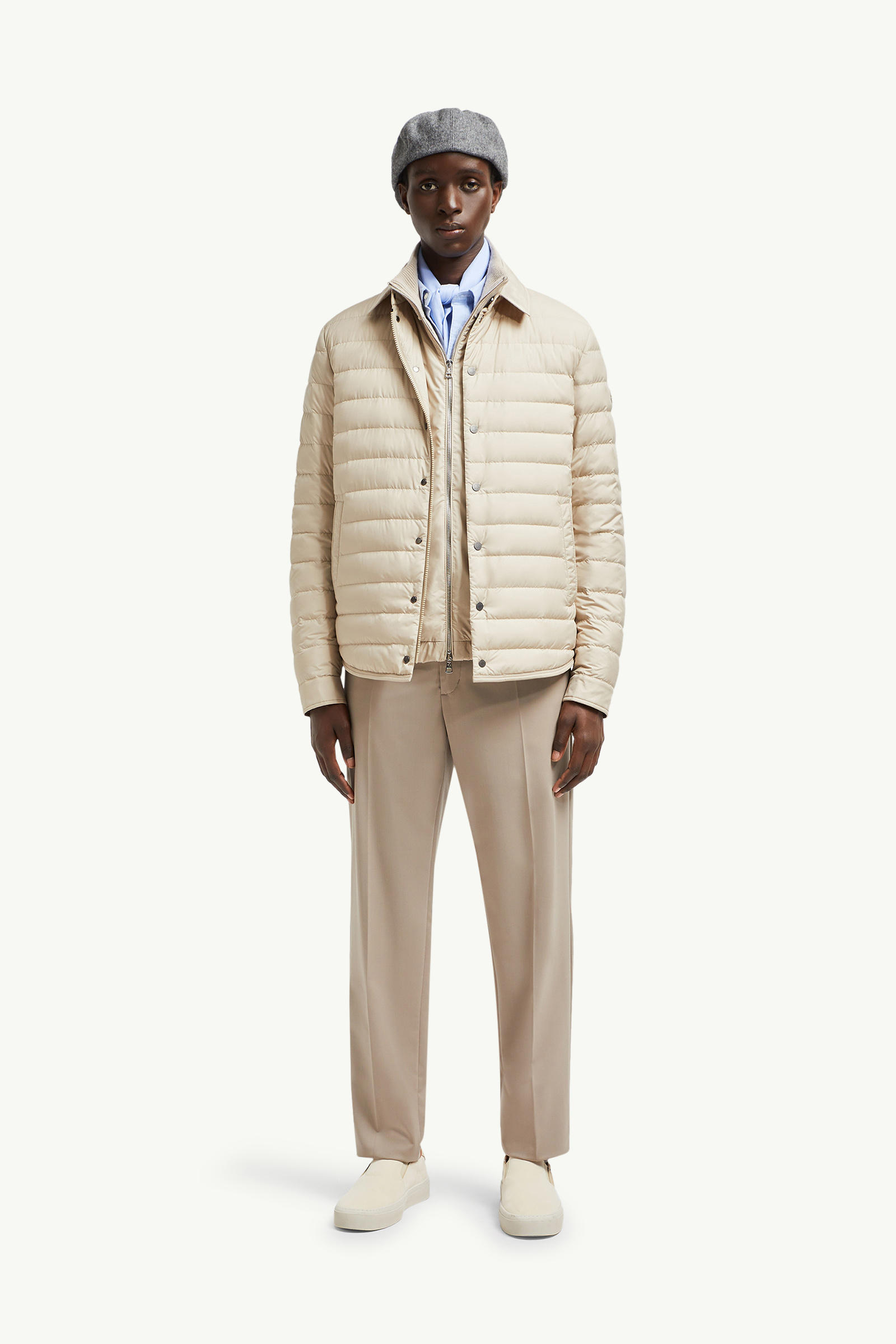 Bourdon Down Shirt Jacket Men Light Beige Moncler 0